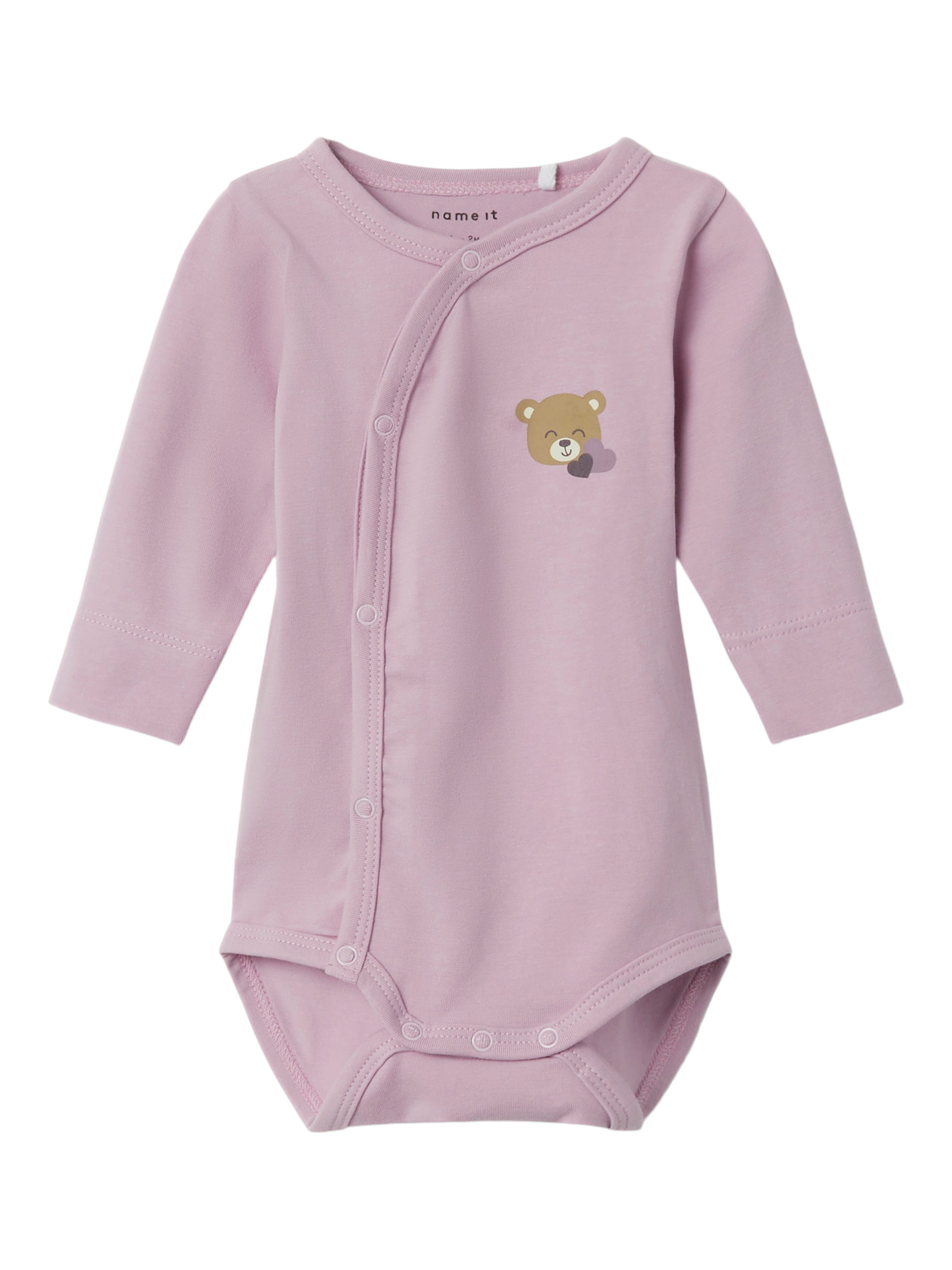 Name It Langarmbody Wickelbody Bärchen Mauve Mist-68 (1-tlg) mit praktischer Druckknopfleiste