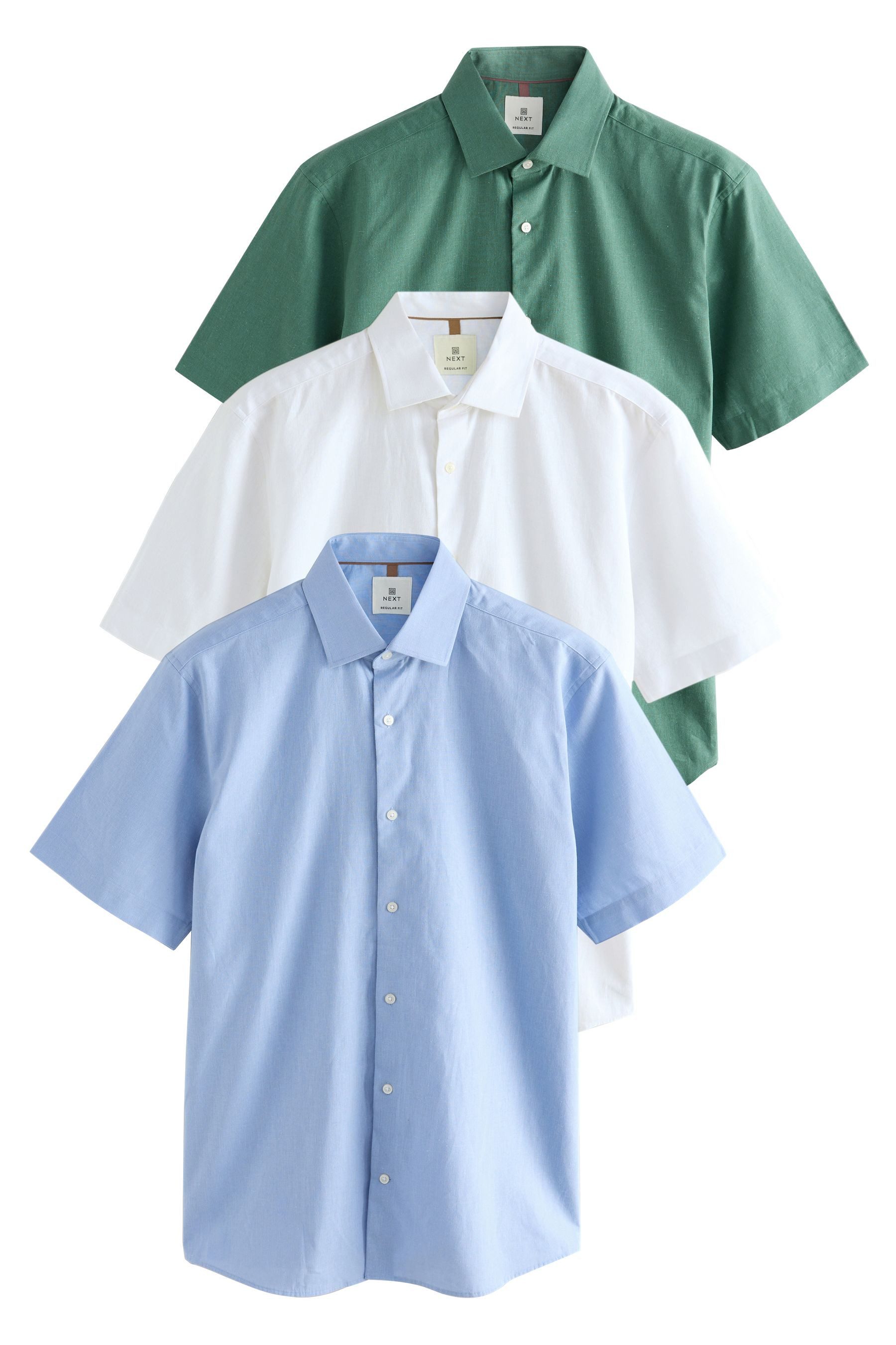 Next Kurzarmhemd Regular Fit Kurzarmhemden, Baumwolle, 3er-Pack (3-tlg)