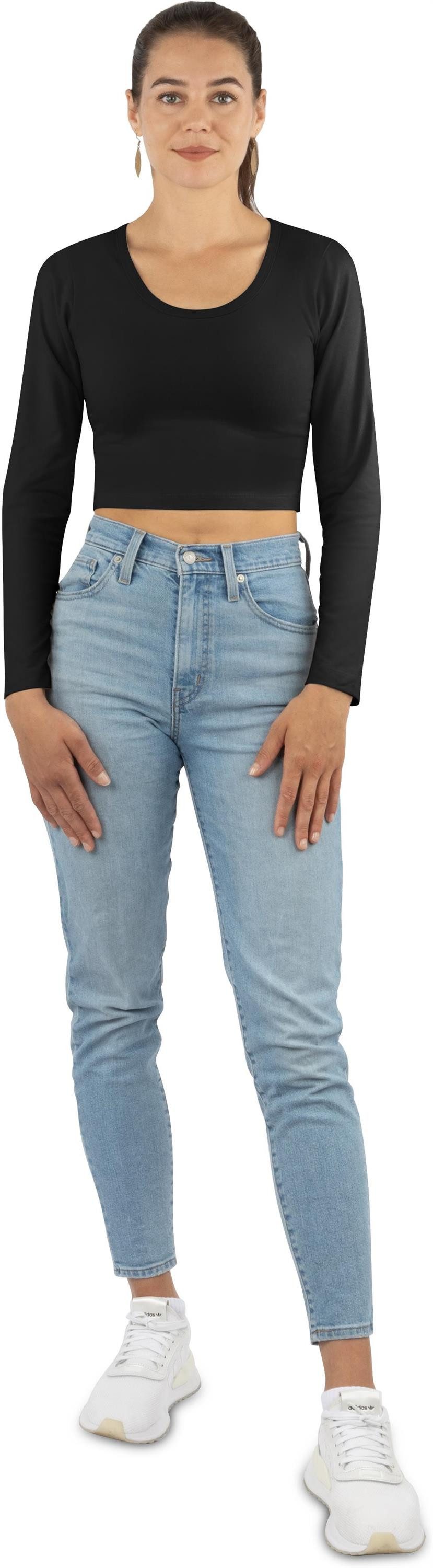 Janice Langarmshirt 4 x Damen crop Langarmshirt Nerja Kurzer Pullover aus Baumwolle