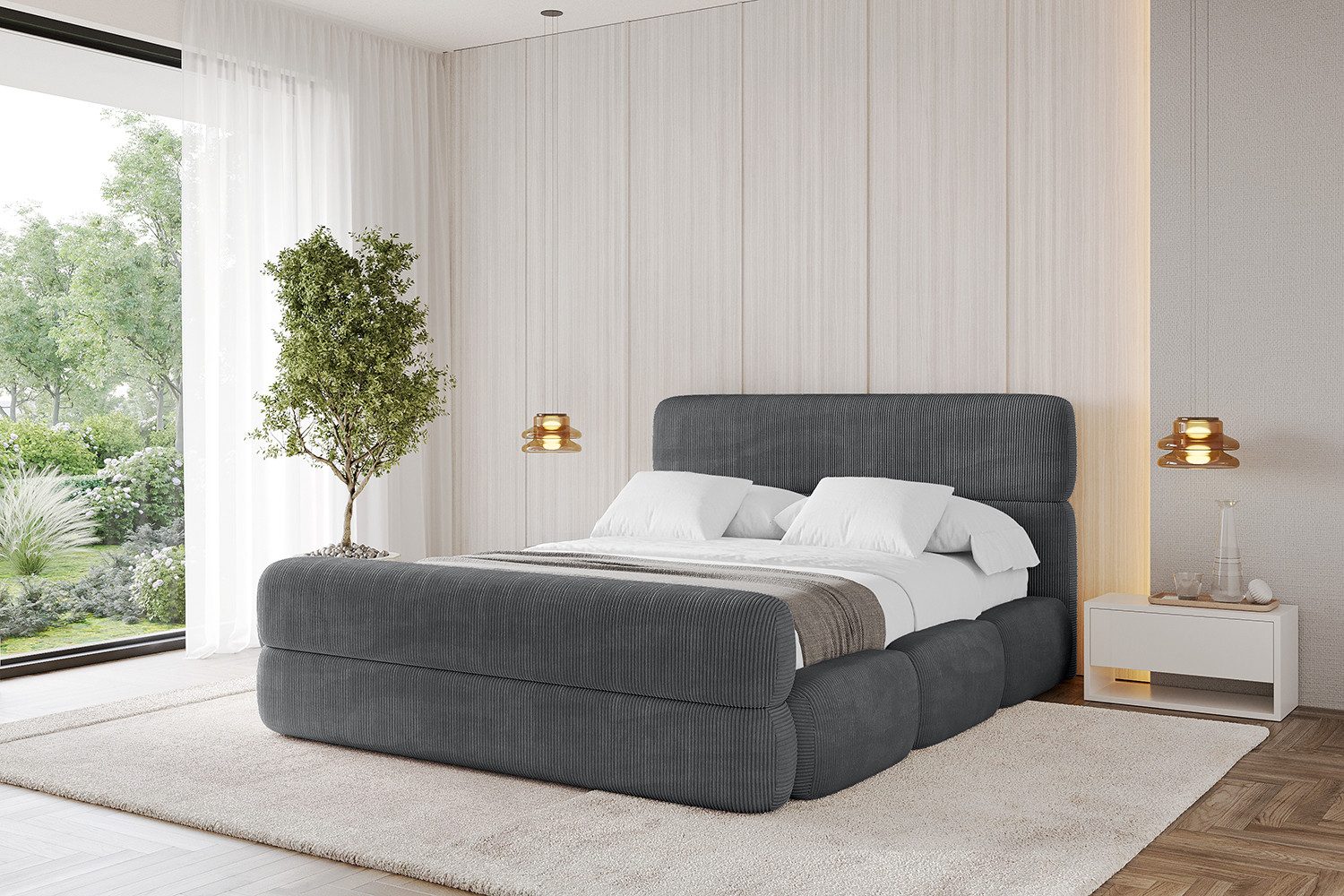ALTDECOR Polsterbett ELVA-Z (Polsterbett mit Bettkasten und Lattenrost, Boxbett ohne Matratze), Doppelbett mit Stauraum, Bett mit Kopfteil