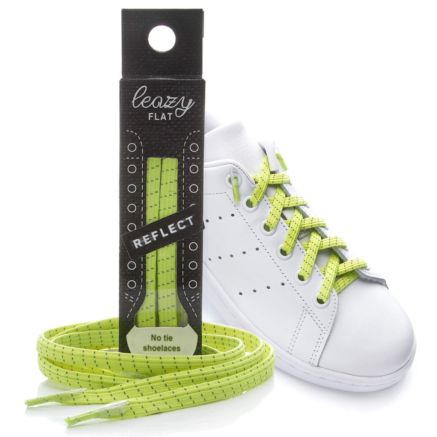 leazy Schnürsenkel Elastisch Flach, Patentierte, Elastische Schnürbänder zum Einhaken Ohne Binden Neongelb Reflect | Schnürsenkel