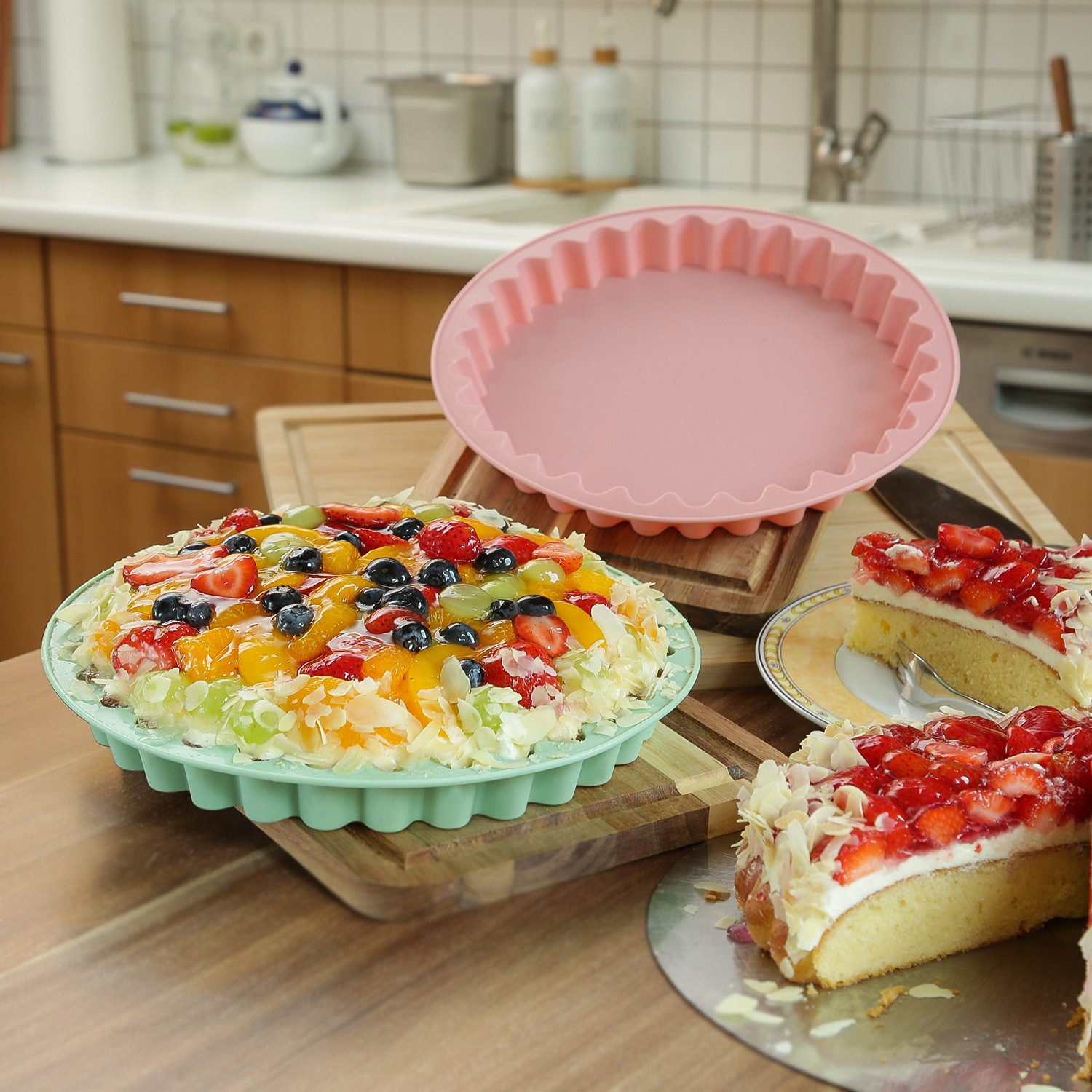 MARELIDA Obstkuchenform Backform Silikon rosa 26,5cm Kuchenform Tarteform Quicheform rund, (1-tlg)