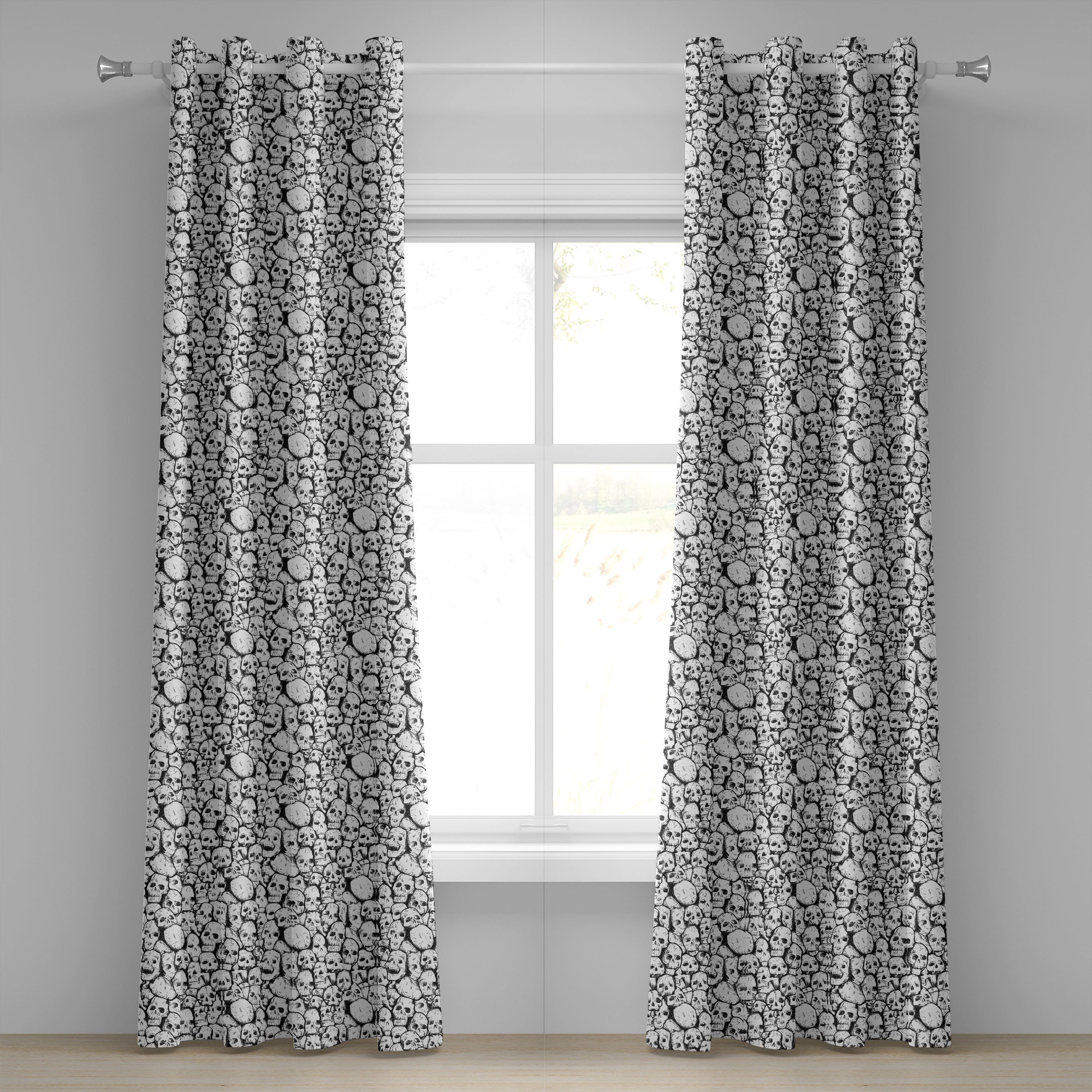 Gardine Dekorative 2-Panel-Fenstervorhänge für Schlafzimmer Wohnzimmer, Abakuhaus, Weiß Grungy Schädel-Halloween