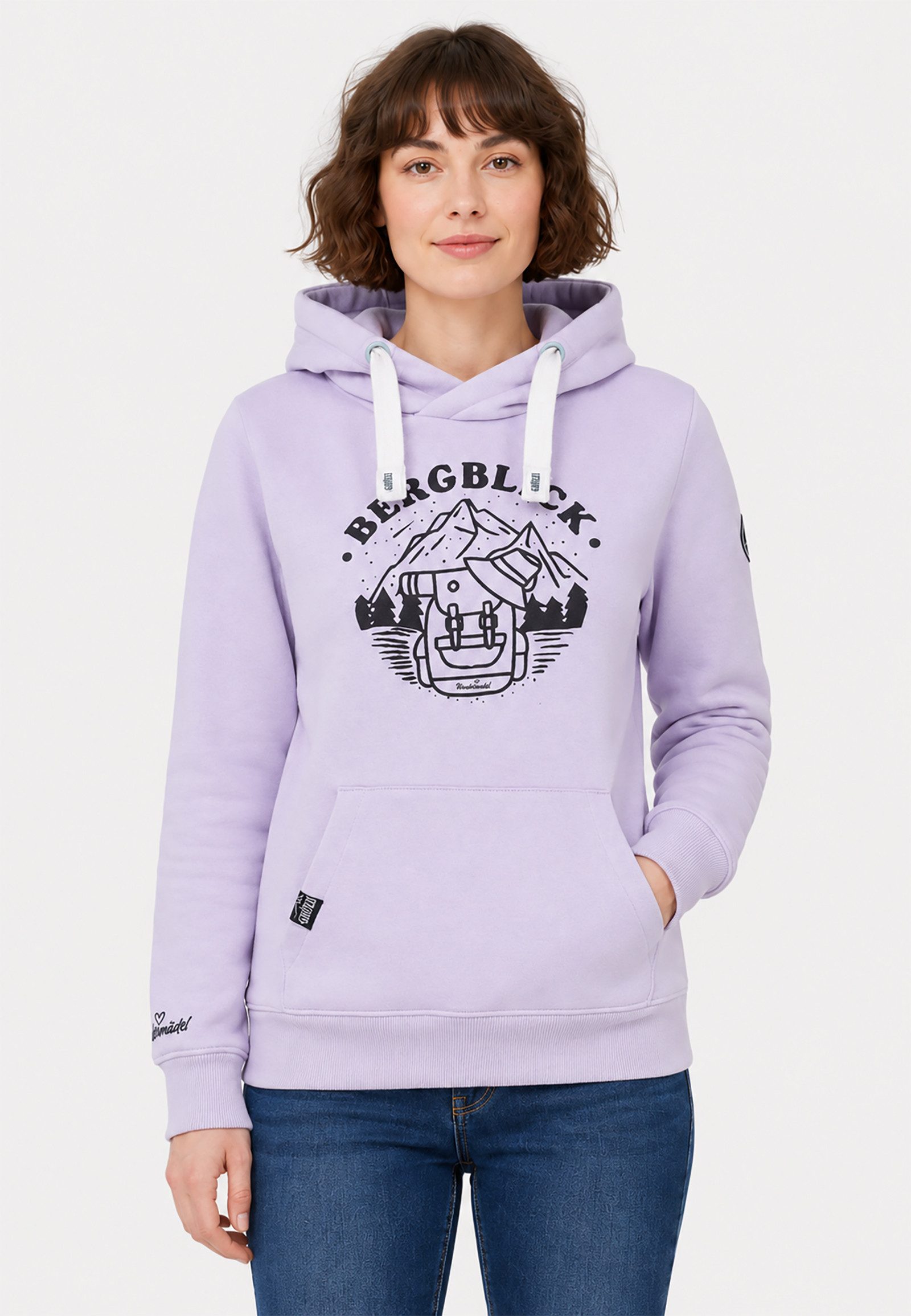 SUBLEVEL Hoodie Kängurutasche Schriftzug Elastischer Bund Freizeitlook für Damen (1-tlg) Baumwolle Regular Fit Kapuze bedruckt atmungsaktiv