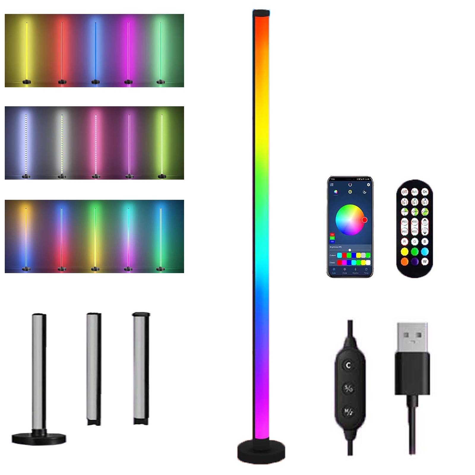 LED Lichtleiste LED Tischleuchte RGB Stehlampe 20W, Fernbedienung, 3 Abschnitte Spleißen