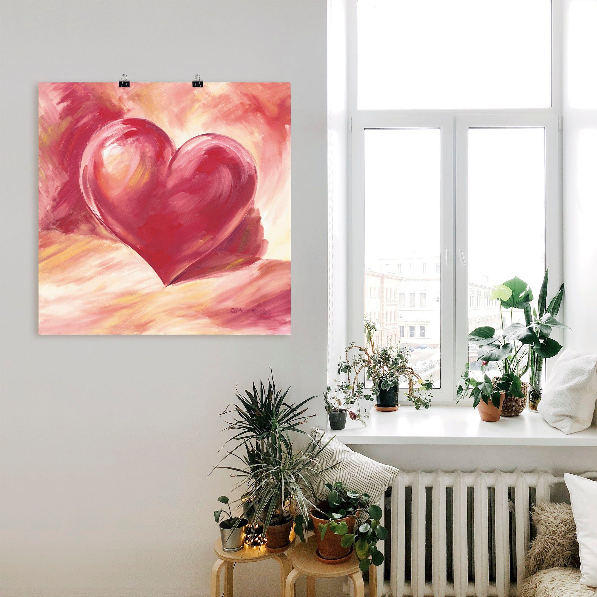(1 versch. Wandbild Wandaufkleber Rosa/rotes Artland Leinwandbild, St), Größen in Herz, Alubild, als Herzen Poster oder