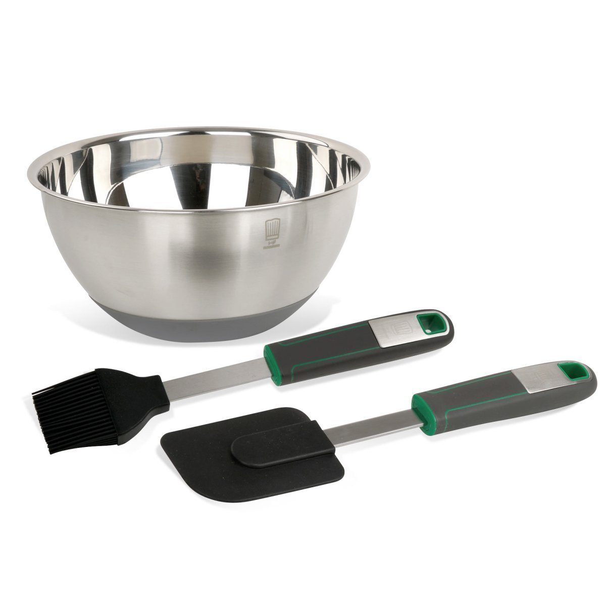 Chefkoch trifft Fackelmann Back-Set Back-Set 3-teilig: Brat- & Backpinsel, Teigschaber, Edelstahlschüssel