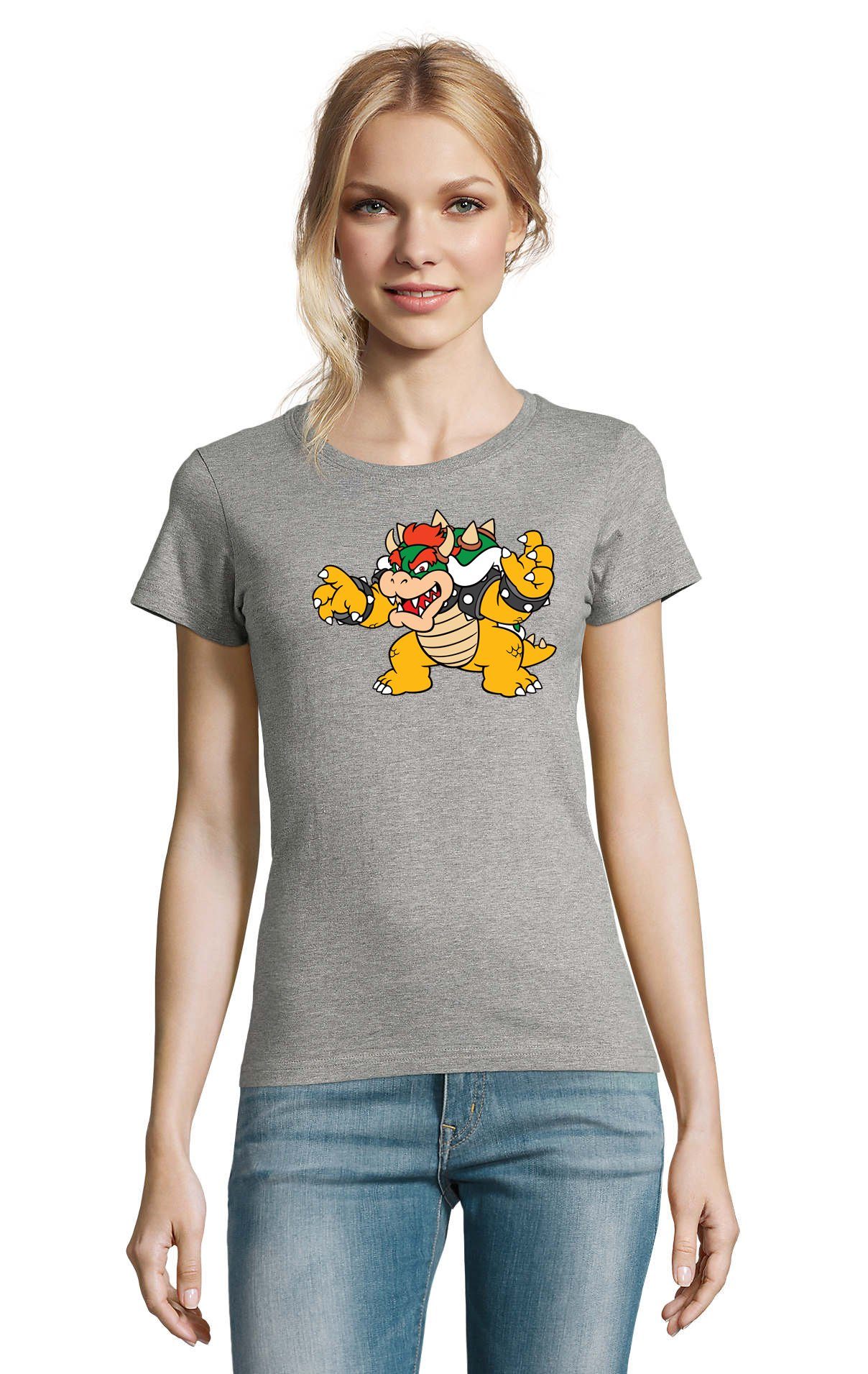 Blondie & Brownie T-Shirt Damen Bowser Nintendo Mario Yoshi Luigi Game Gamer Gaming Konsole Grau