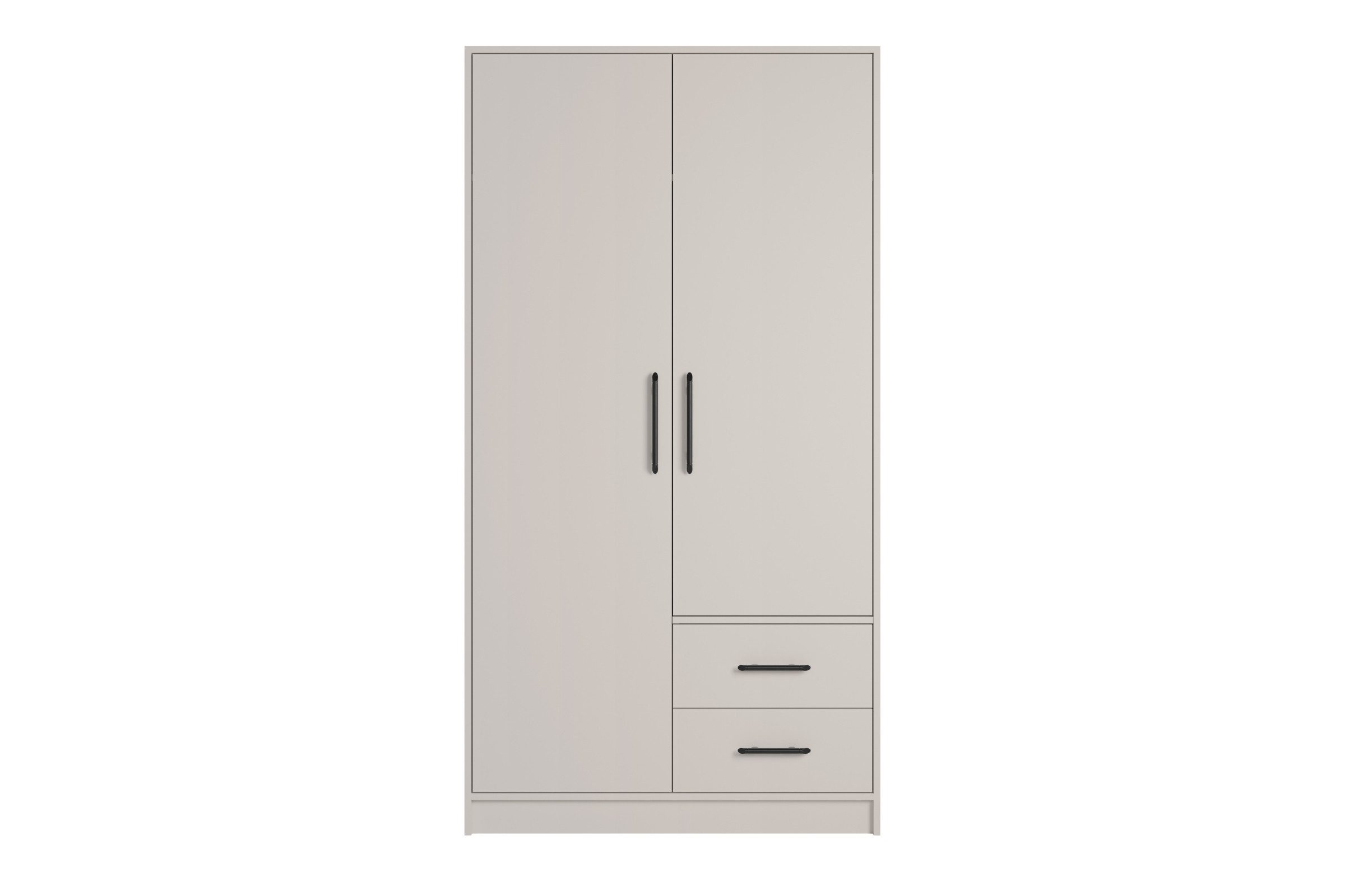 Deine Möbel 24 Kleiderschrank SAM SR3 2-türig mit Schubladen, Farbe: Cashmere, mit Aufsatz optional (Set, 2-St., 100 cm breit mit Stauraum) Drehtürenschrank 100 cm breit für Schlafzimmer Flur Garderobe