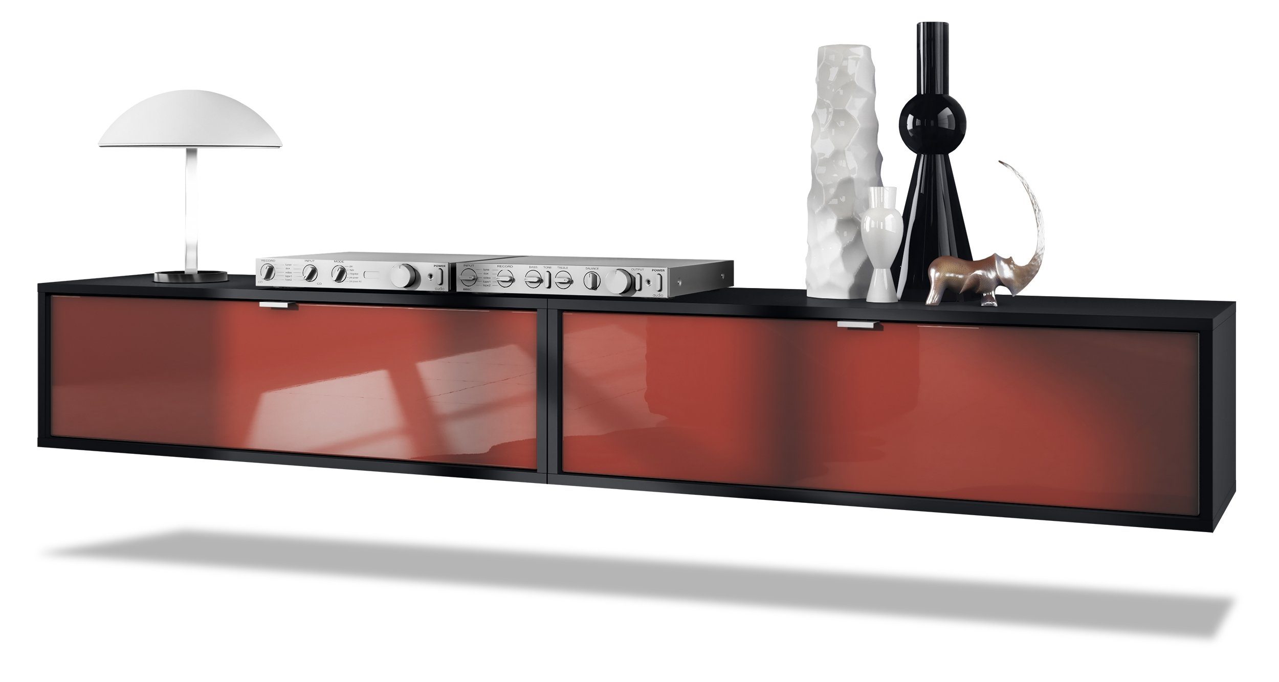 Vladon Lowboard Lana 1000 (2er-Set Tv-Kommode, mit Klappe), Schwarz matt/Bordeaux Hochglanz (100 x 29 x 37 cm)