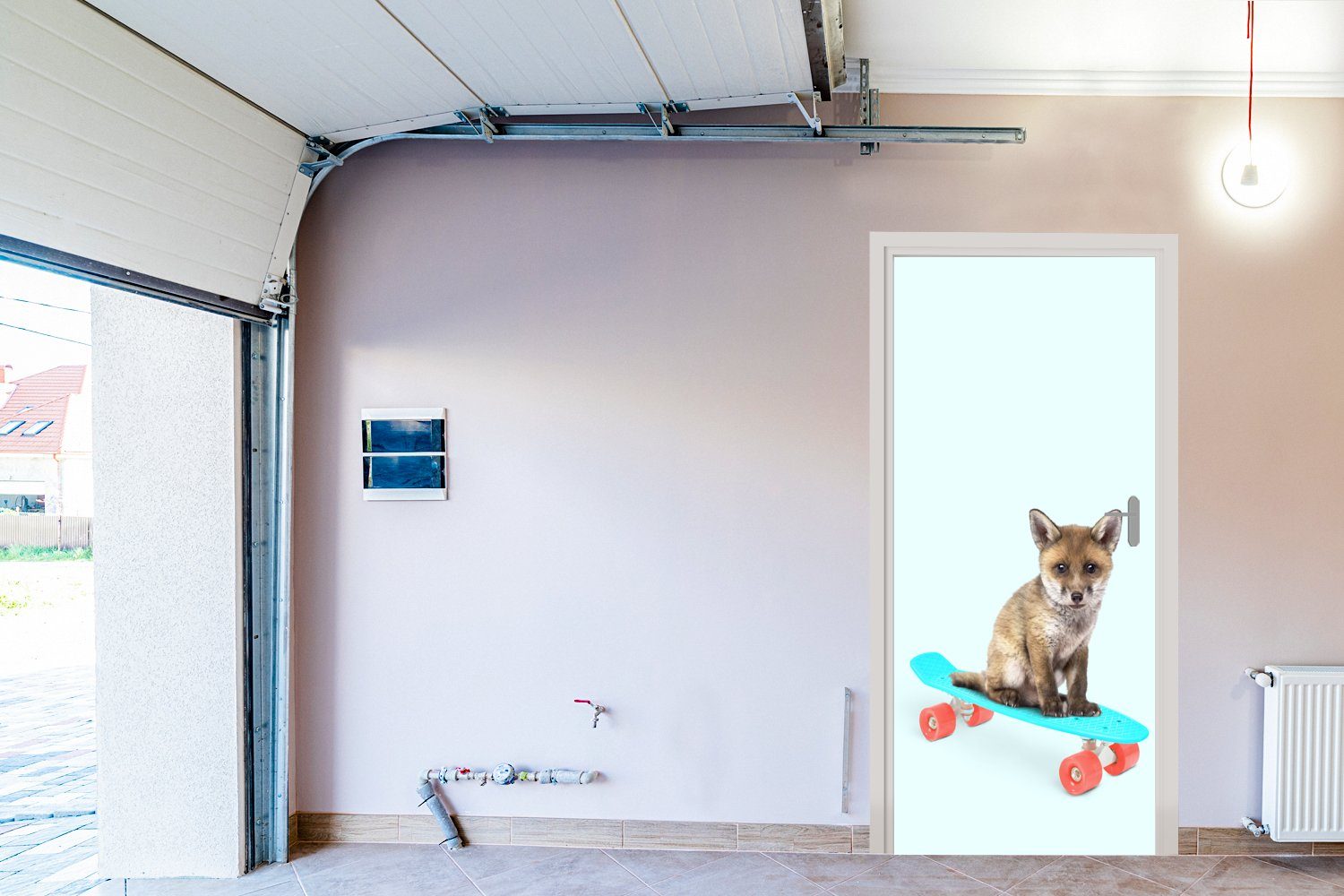 Tür, (1 Fototapete St), für Türaufkleber, Skateboard - bedruckt, MuchoWow cm - Blau, Matt, - Fuchs Türtapete 75x205 Tiere