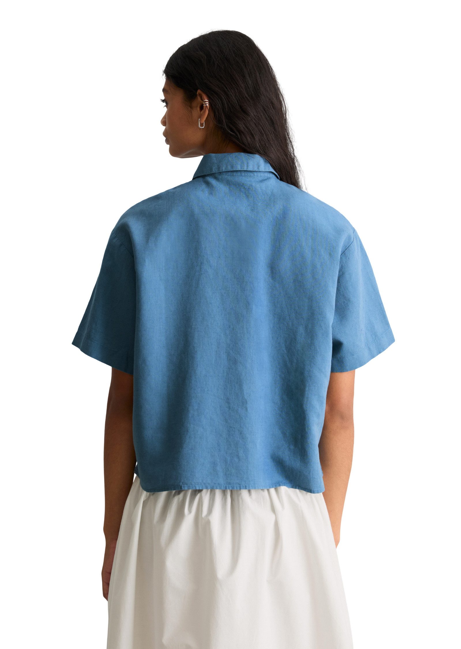 Marc O'Polo DENIM Kurzarmbluse aus Leinen-Baumwolle-Mix