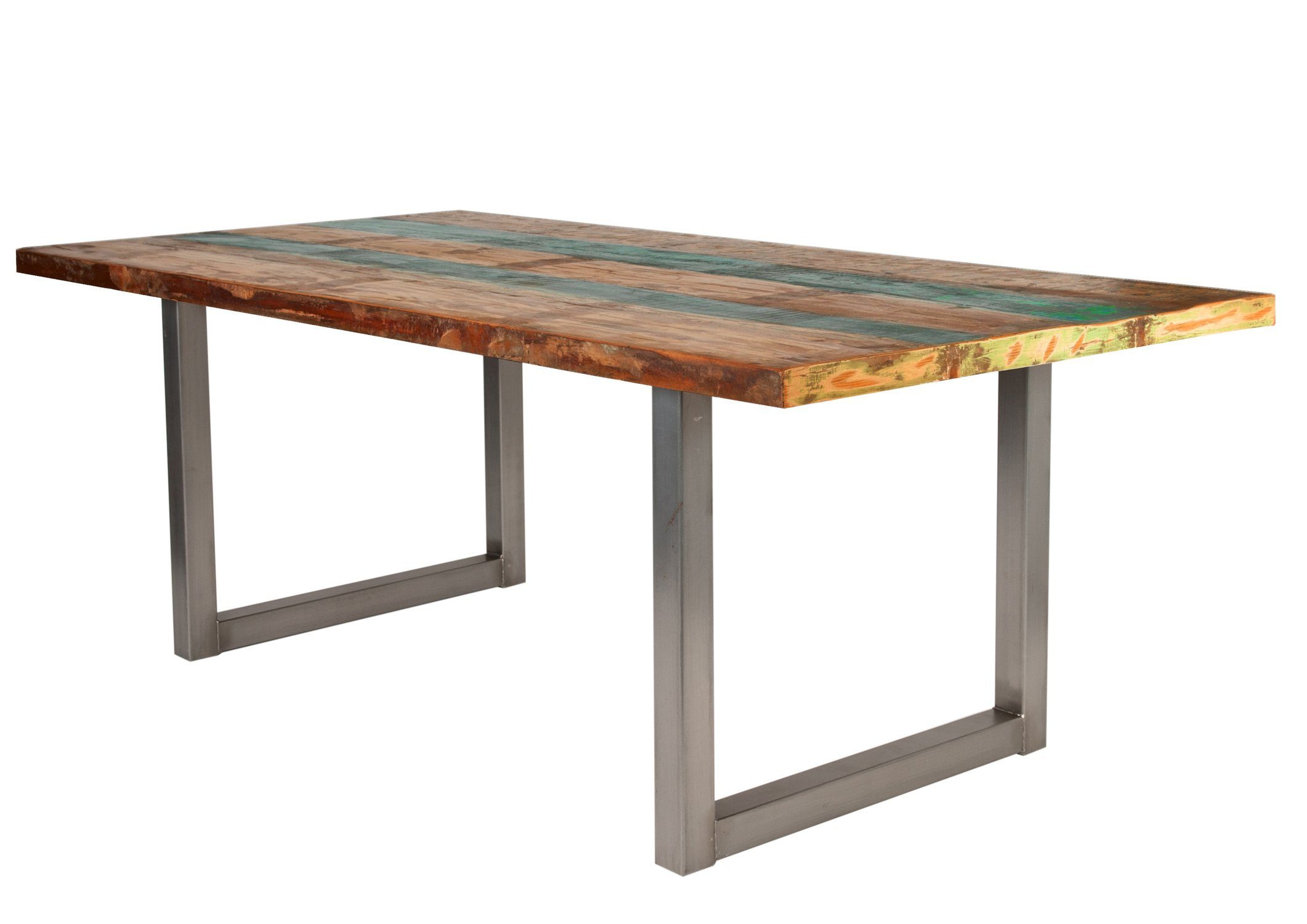 TPFLiving Esstisch Angelos - Platte Altholz, Gestell Stahl (jedes Stück ein Unikat - Platte bunt lackiert, Gestell silber, Esstisch - Desinger Tisch Luxus - Esstisch massiv), Plattenstärke 40 mm - Esstisch 160x85cm