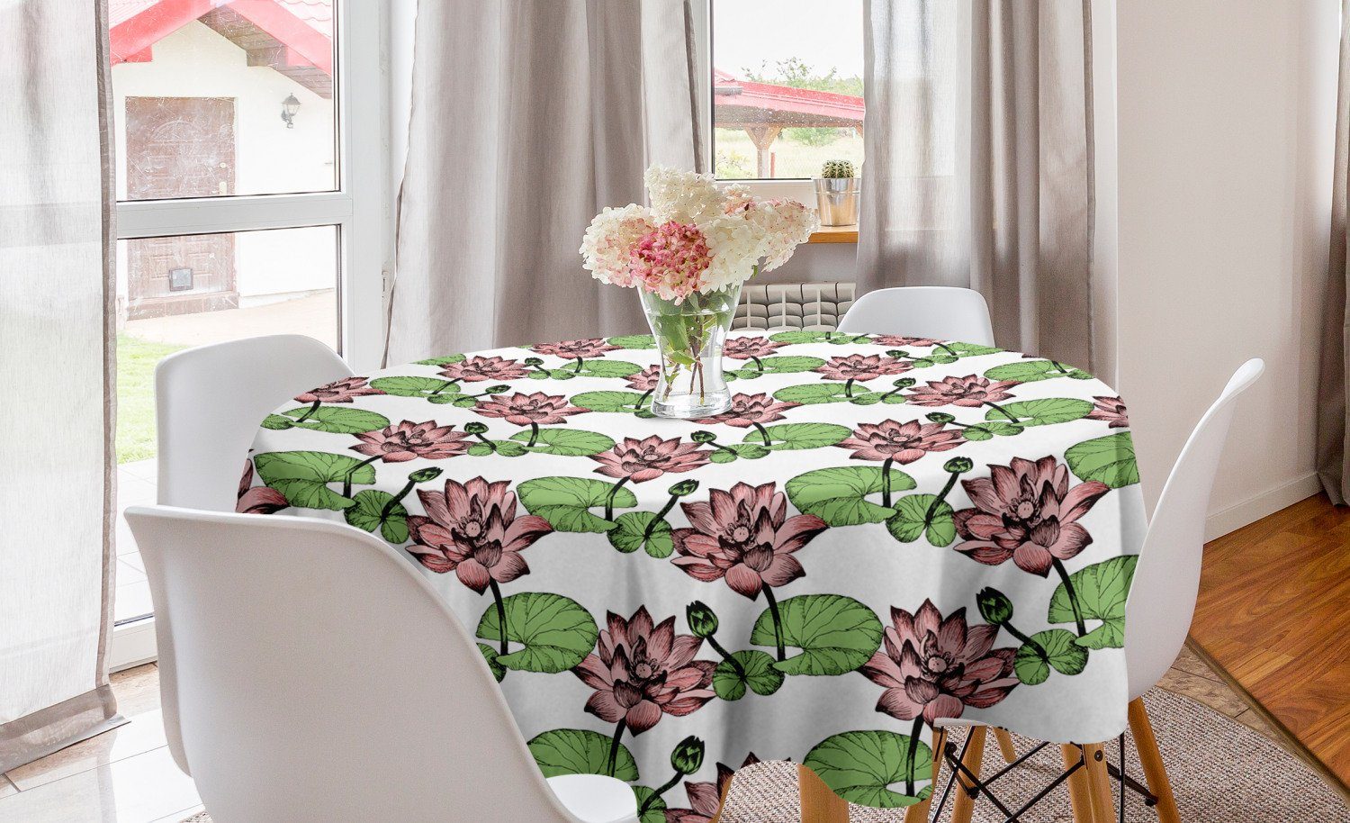 Abakuhaus Tischdecke Kreis Tischdecke Abdeckung für Esszimmer Küche Dekoration, Lotus Asiatische Wasserblumen Kunst
