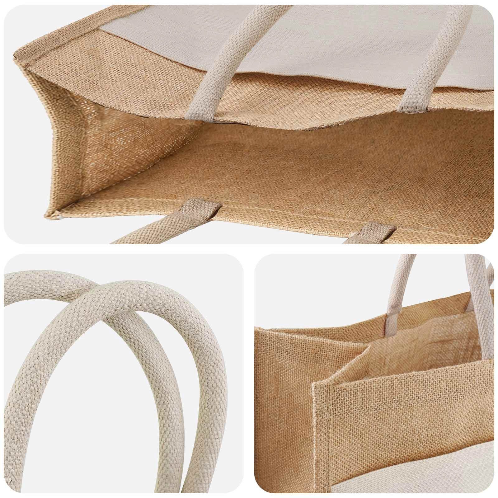 vidaXL Einkaufstrolley Jute-Handtaschen mit Tasche 10 Natürlich und Weiß