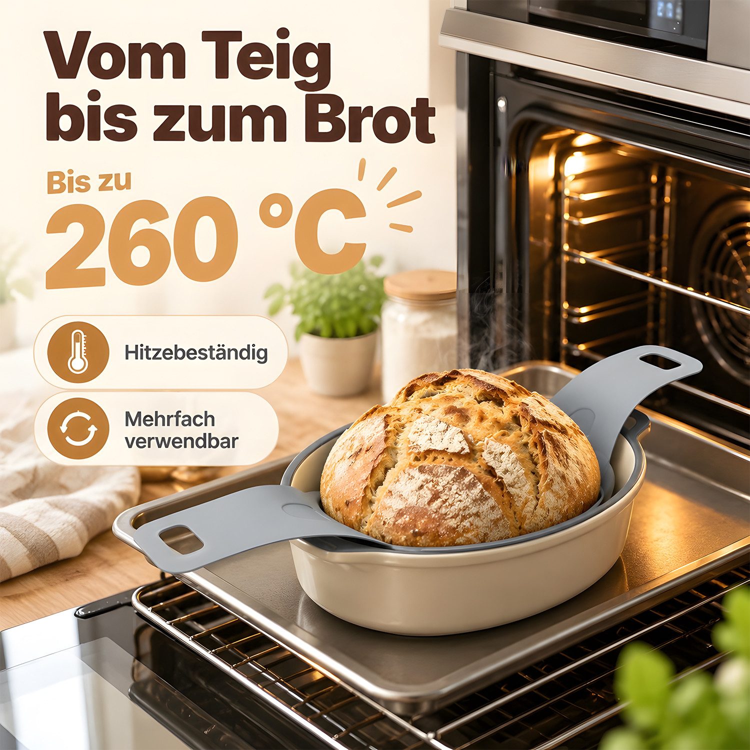 SURFOU Backmatte 2er Set Silikon Brotschlinge für Sauerteig Wiederverwendbare, (Brotbackmatte, Teighebe Zubehör für Gusseisen Bräter, Brotback Zubehör), mit Gri – Bild 5 von 5