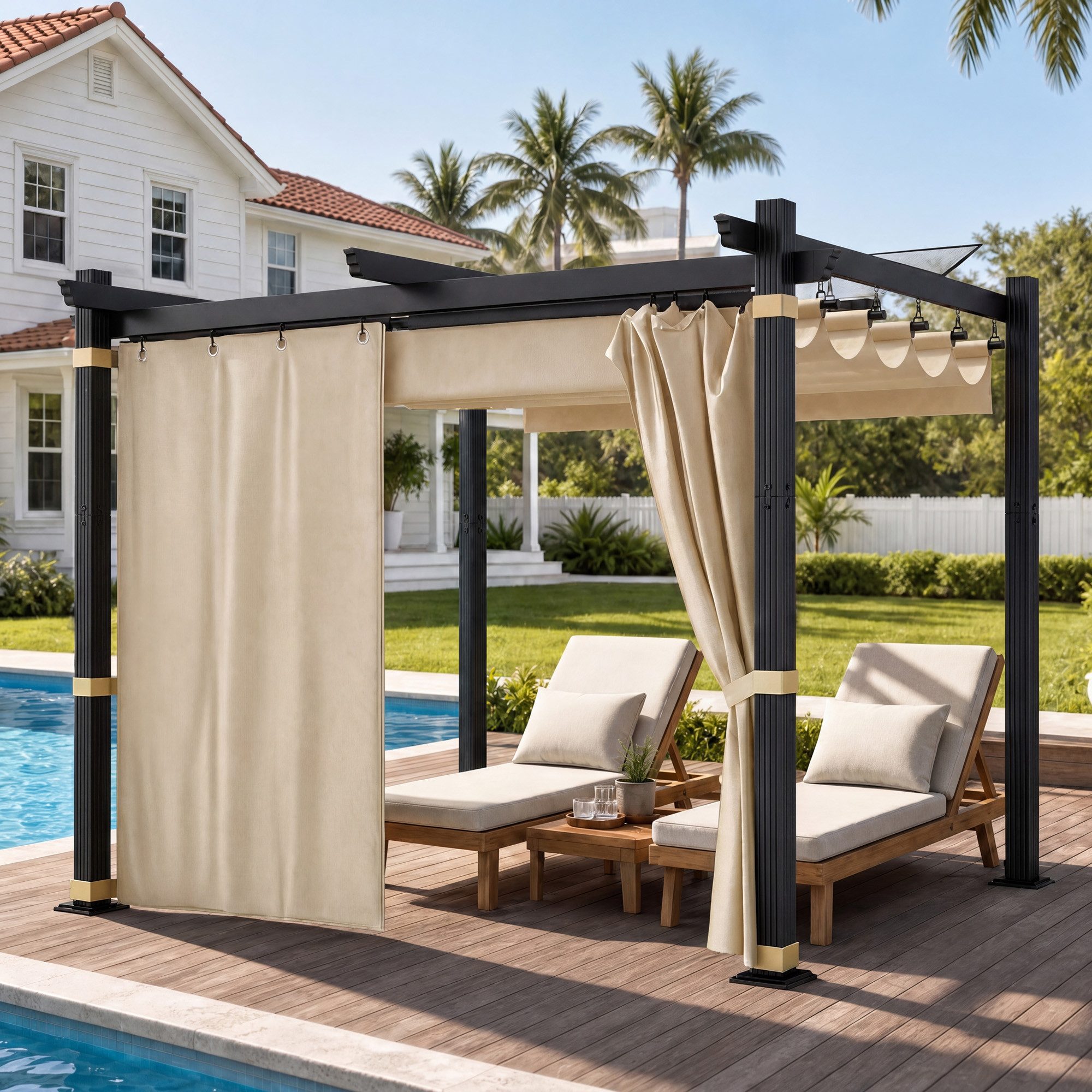 HOMALL Pavillon Pergola 3×3/3x4m Gartenpavillon Pavillon mit Aluminiumrahmen, (Terrassenüberdachung mit Magnetbefestigung für Garten), Manuell verstellbares Schiebedach