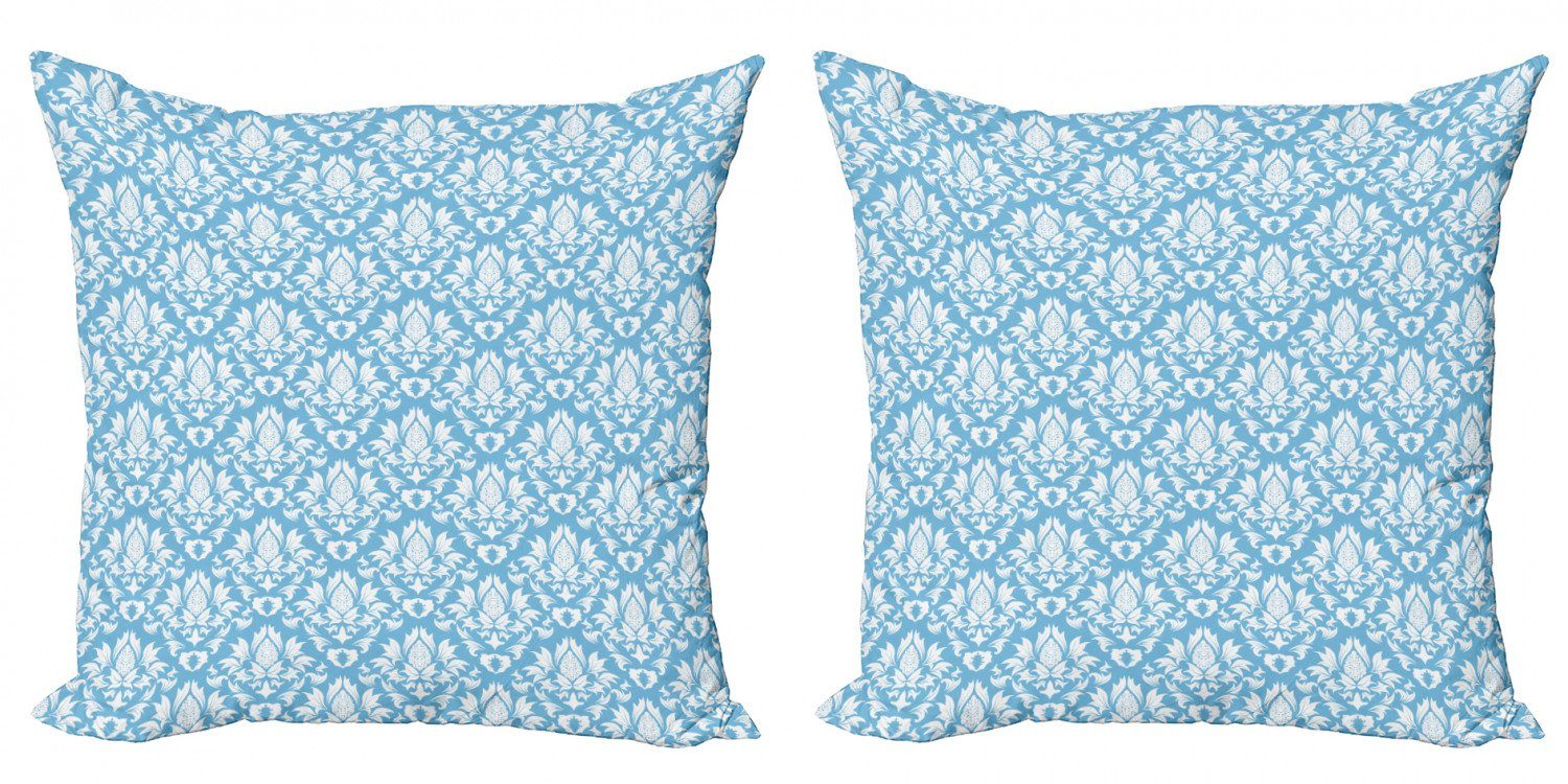 Modern Accent Weiß (2 Garten Kissenbezüge Blau Digitaldruck, Doppelseitiger Stück), Abakuhaus Damast Alten