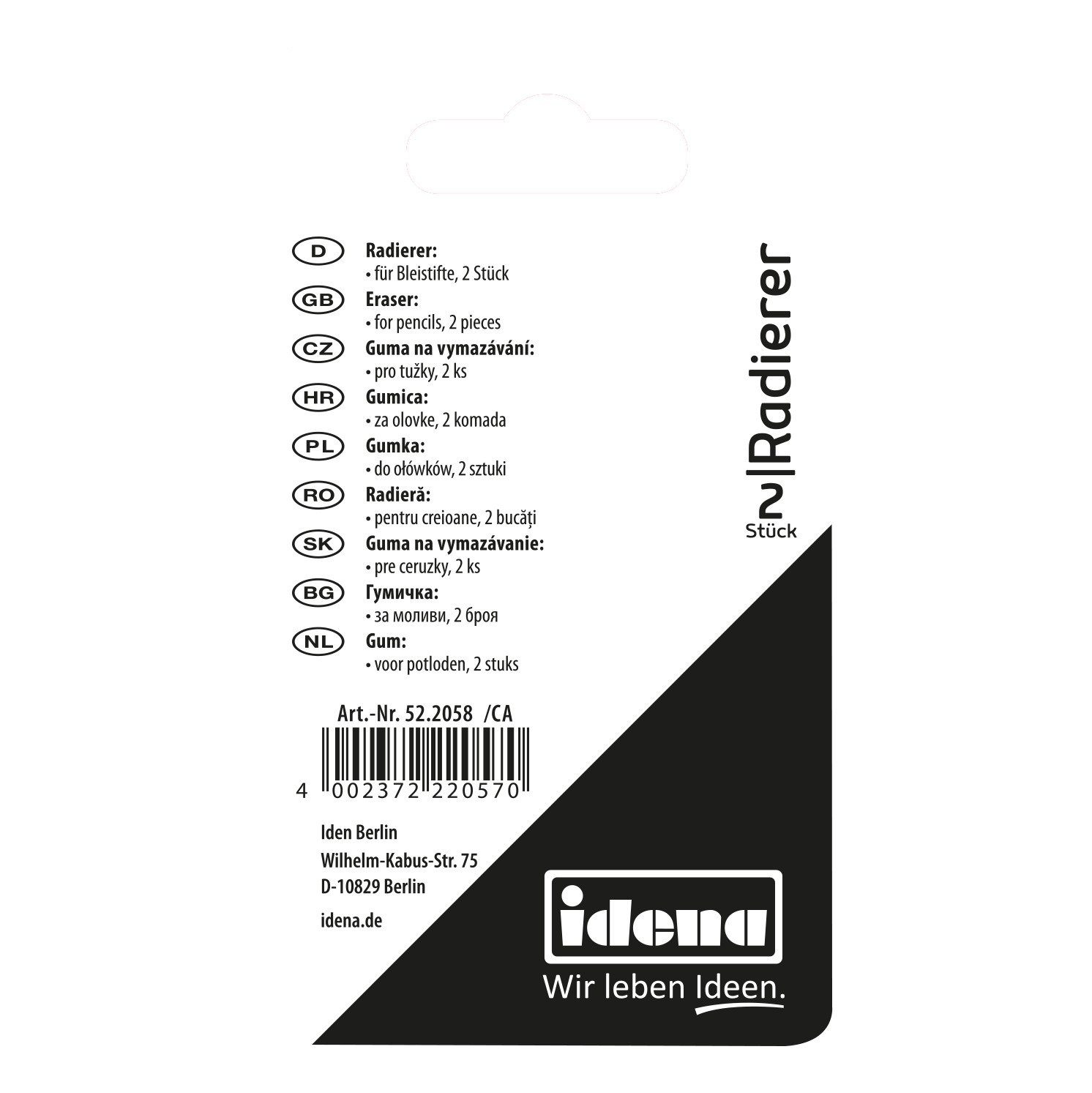Idena Radiergummi Idena 522058 - Radierer für Bleistift, 2 Stück