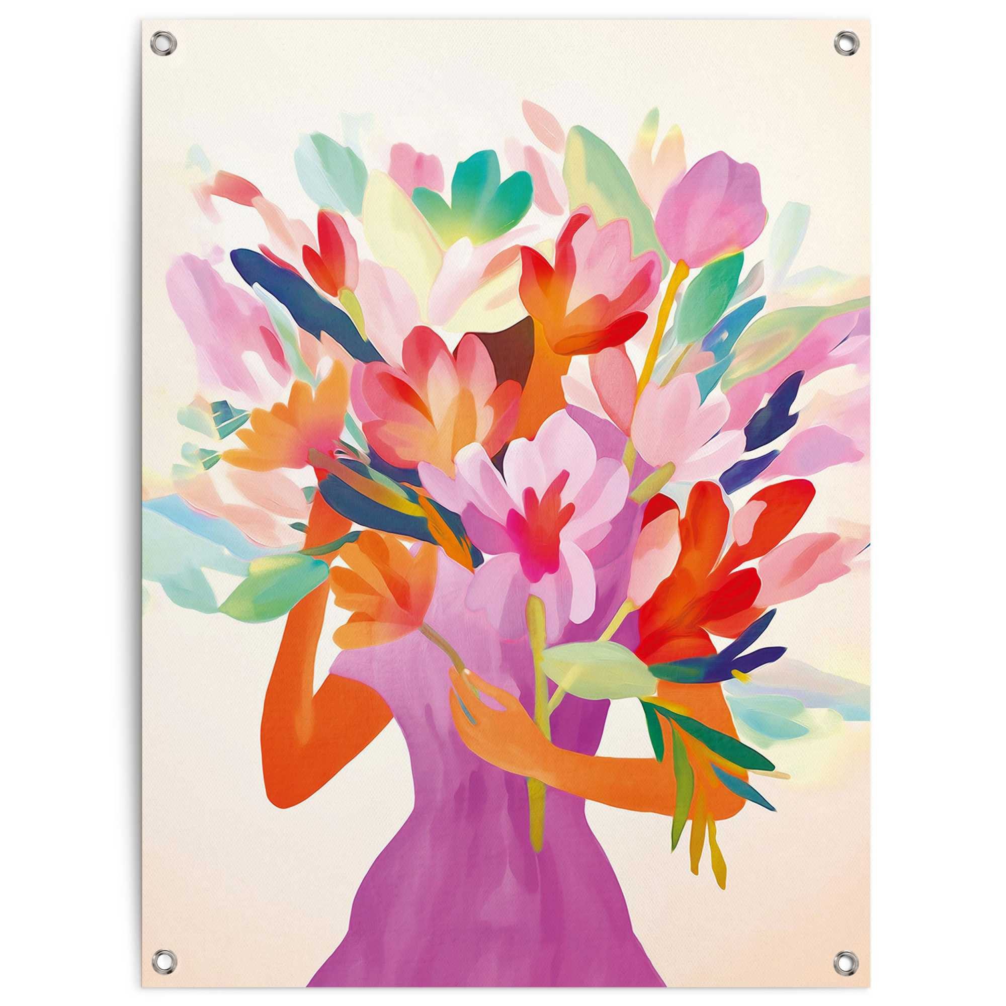 Reinders! Poster Blumenmädchen, Wohnzimmer - Dame - Farbenfroh - Mehrfarbig - Leinwand - Blumen