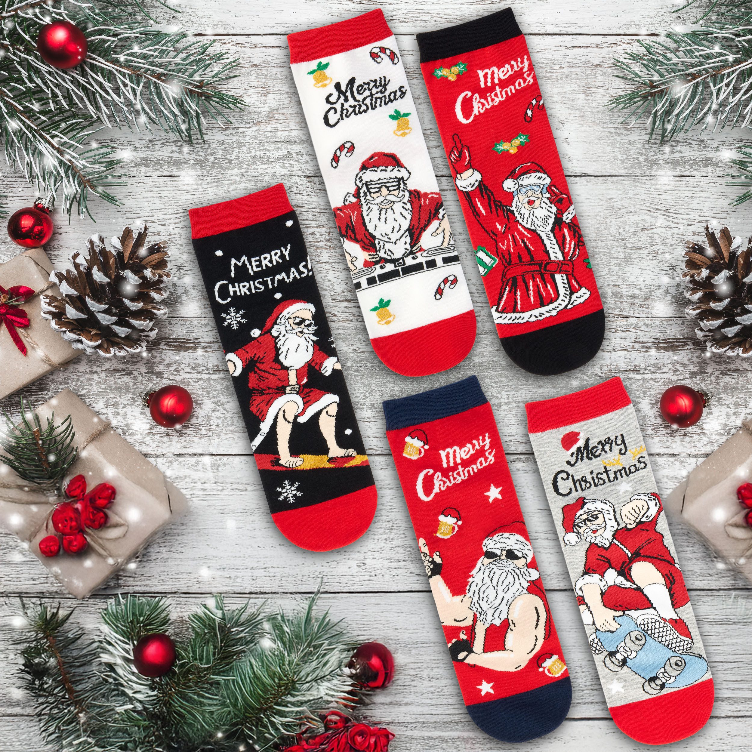 BRUBAKER Socken Herren Weihnachtssocken - Cool Santa (Bunte Baumwollsocken günstig online kaufen