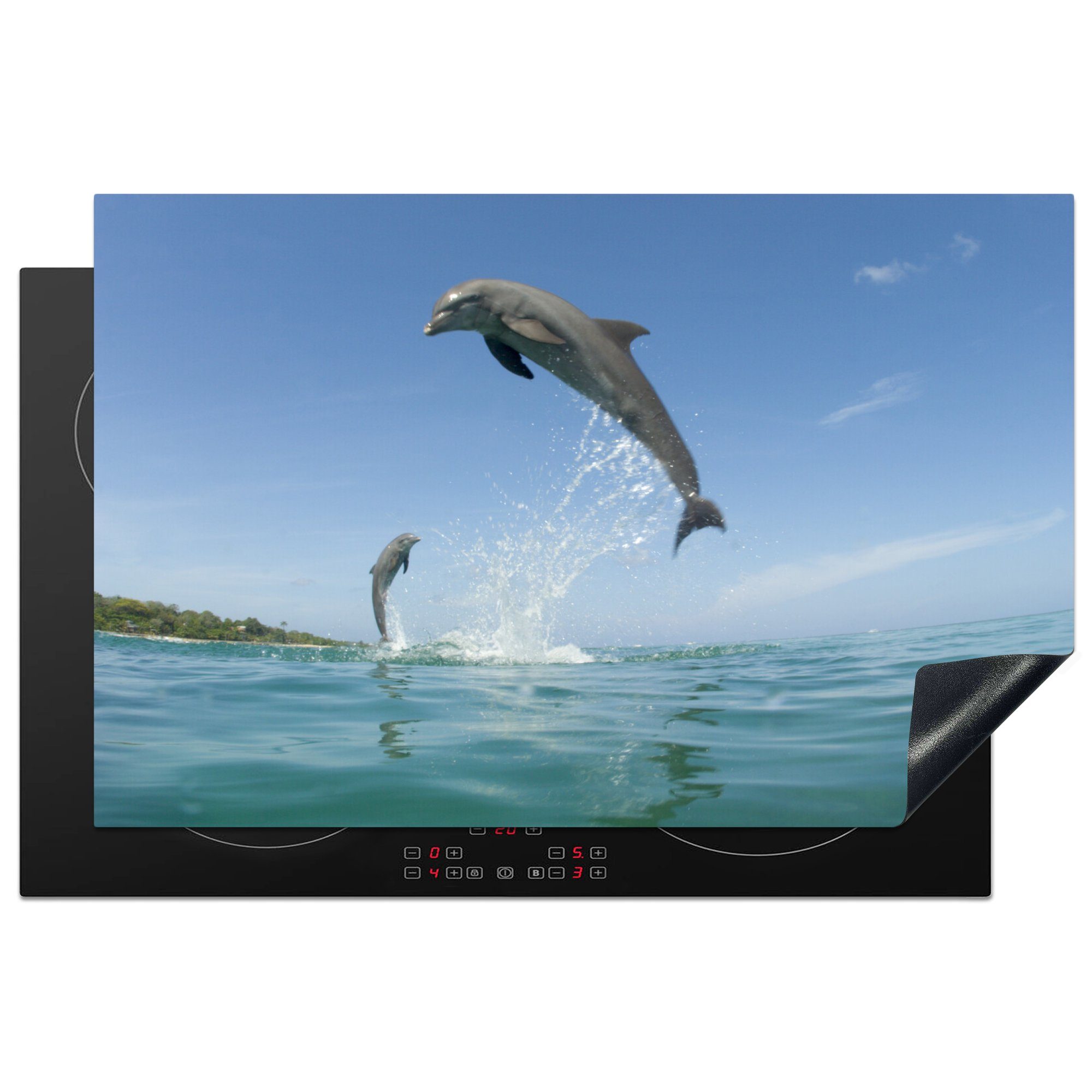 die hoch Wasseroberfläche, küche, Induktionskochfeld MuchoWow der tlg), Vinyl, über 81x52 für (1 cm, Herdblende-/Abdeckplatte Schutz Ceranfeldabdeckung Delfin