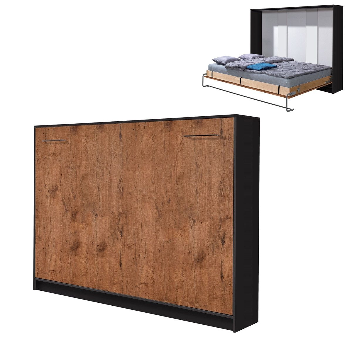 QMM TraumMöbel Schrankbett Wandbett HB140x200 (Einzelnes Möbelstück, 1-St., Farbauswahl) horizontal klappbar