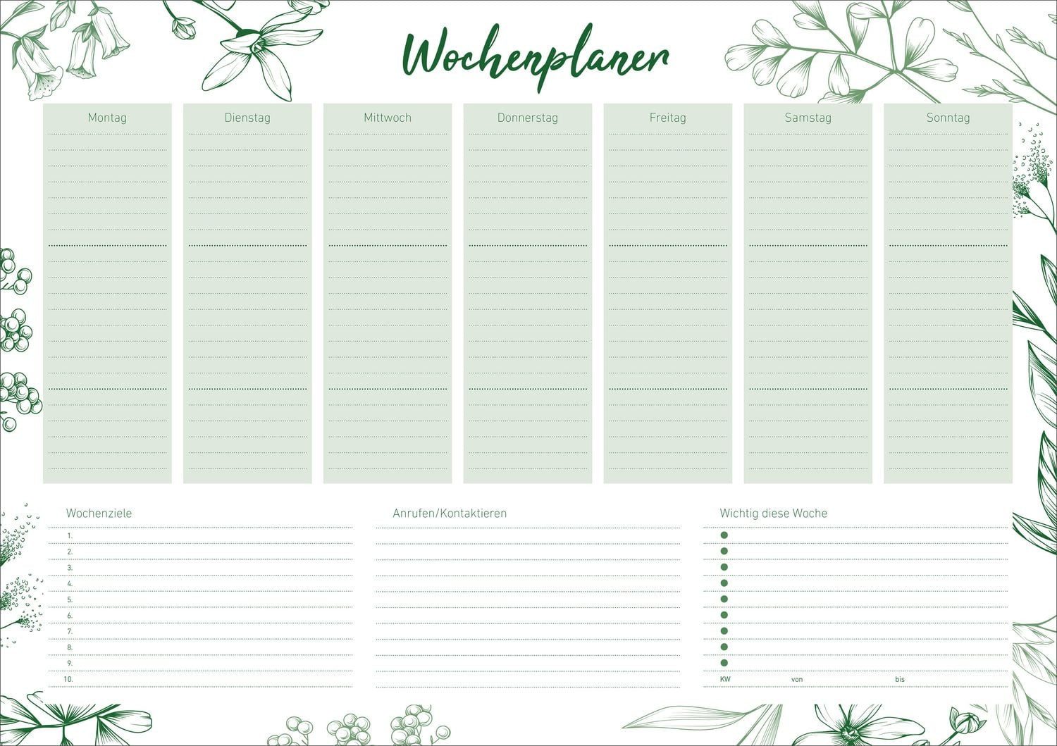 Geburtstagskalender Schreibunterlage Design mit Wochenplan