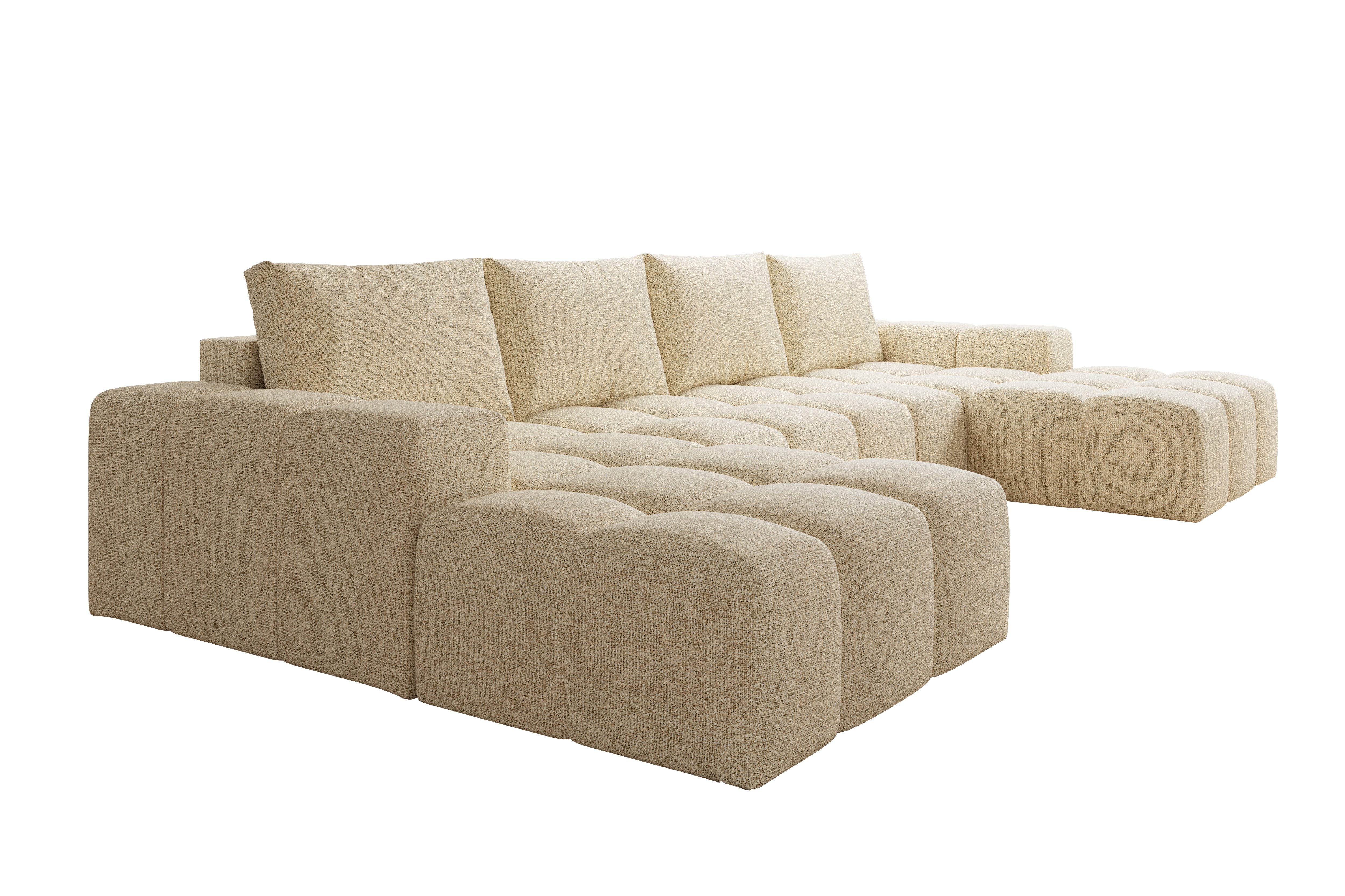PROMETO Möbel Ecksofa Couch U-Form, Sofa U-Form Teddy-Bouclé, WebStoff -Cento