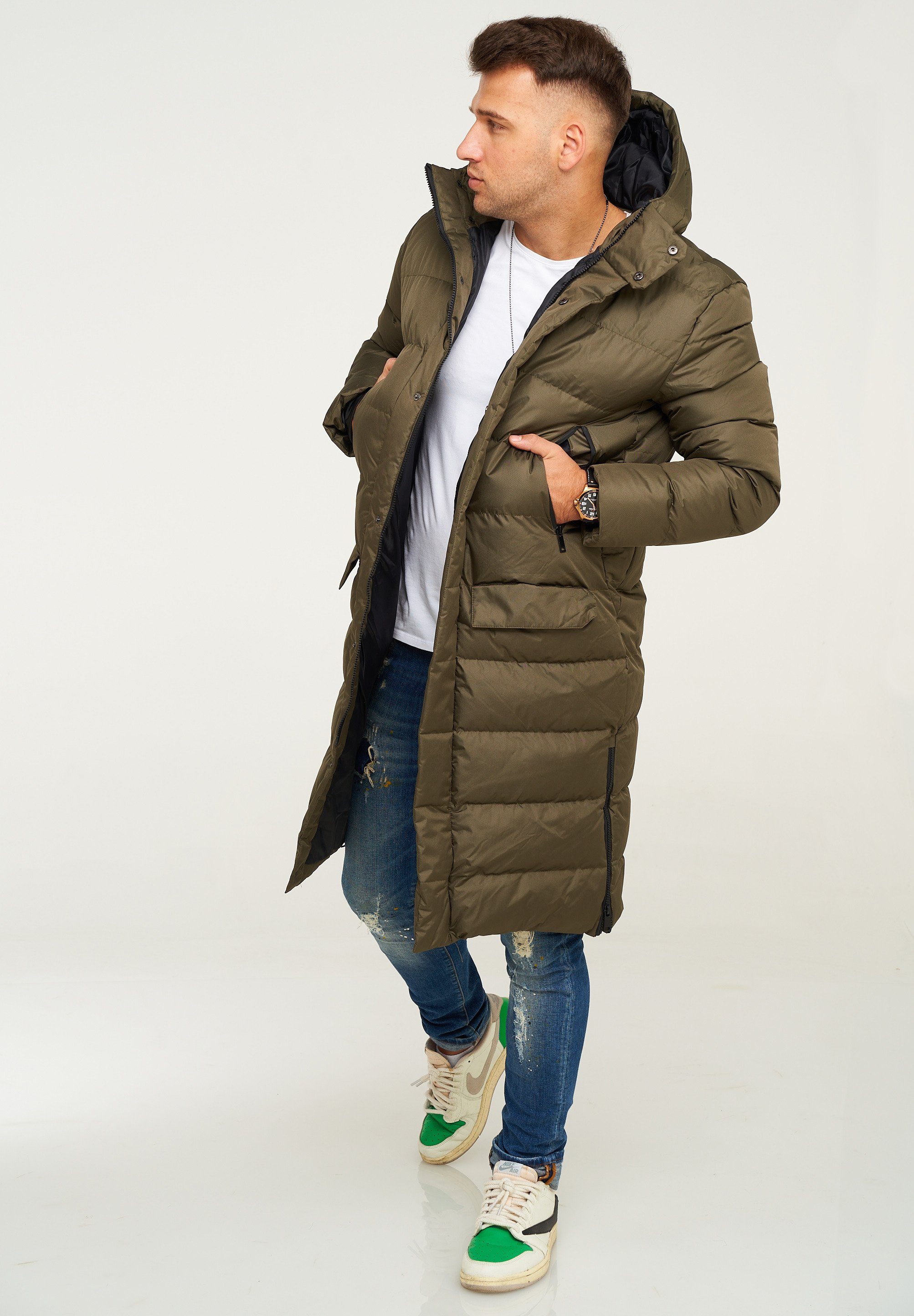 behype Steppjacke LONGLINE ZIP PARKA Steppjacke mit Kapuze