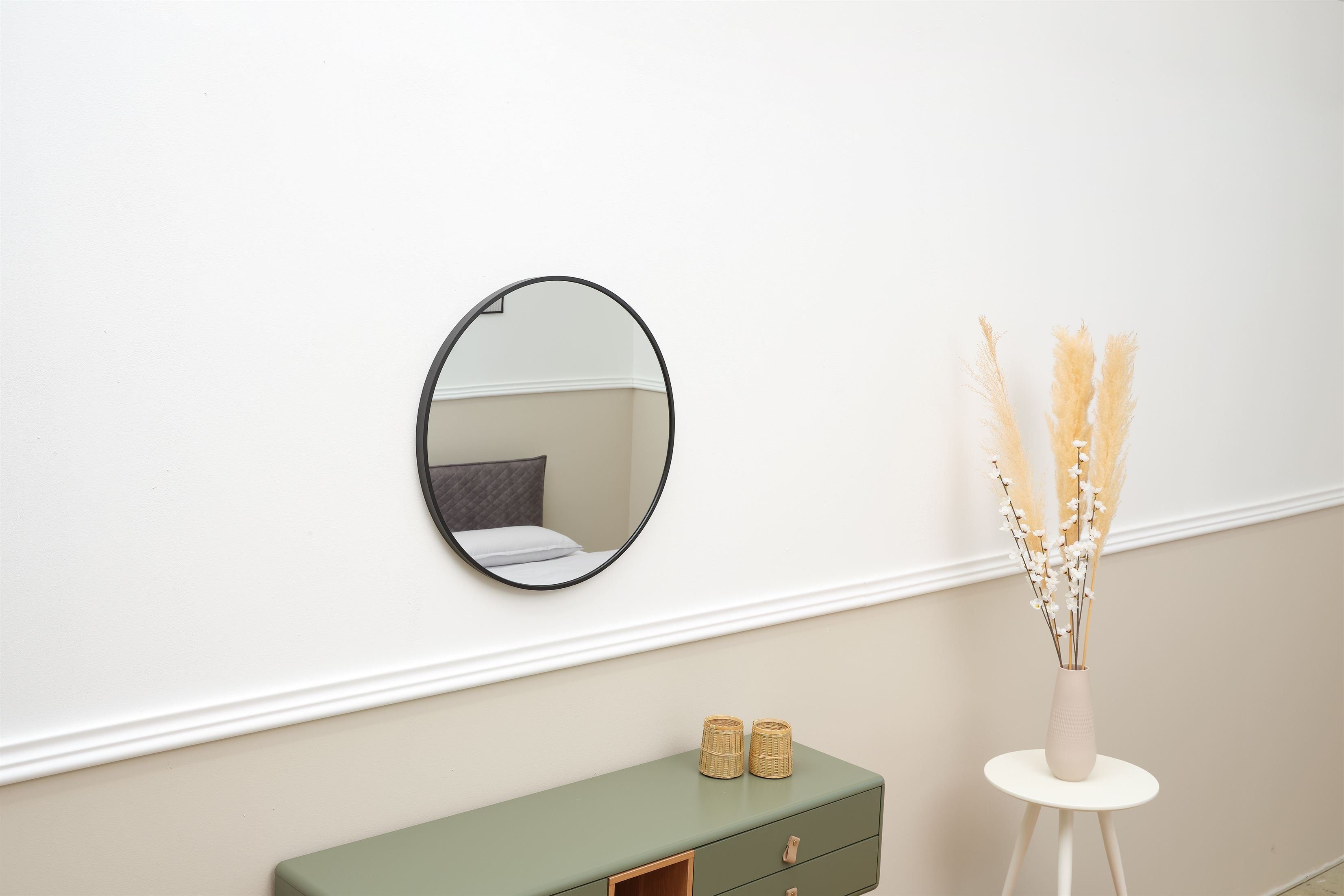 Spiegel Schminkspiegel Dübel rund inklusive schwarz Badezimmerspiegel Schrauben | Home Terra und Metallrahmen 60x60 Wandspiegel (schwarz, Flurspiegel), schwarz