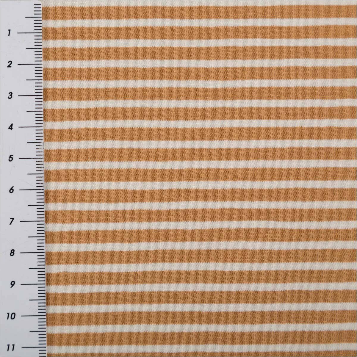 SCHÖNER LEBEN. Stoff Jersey Stoff Meterware Baumwolljersey Rayure Streifen camel ecru 145cm, allergikergeeignet