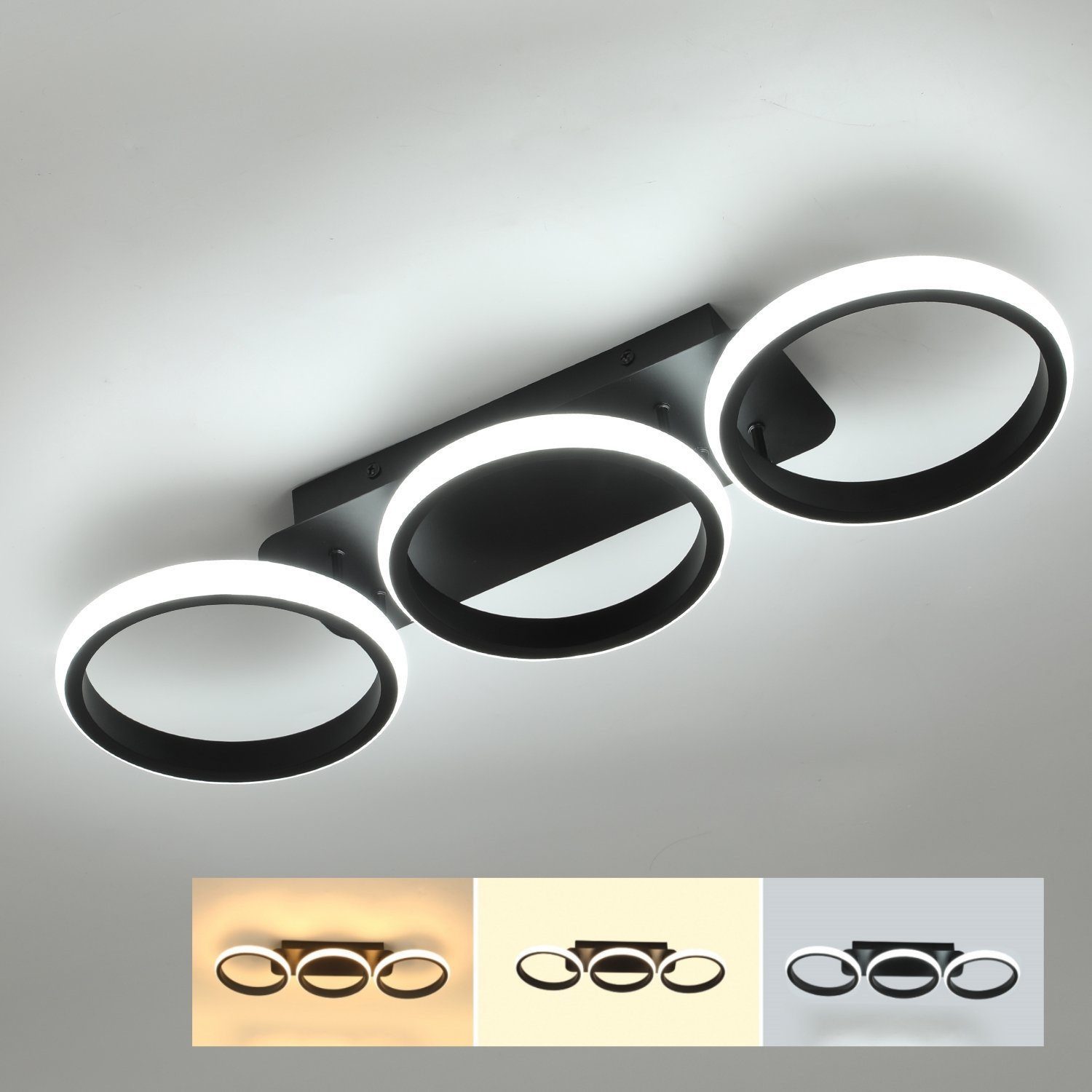 WILGOON LED Deckenleuchte 3 Metall Ringe günstig online kaufen