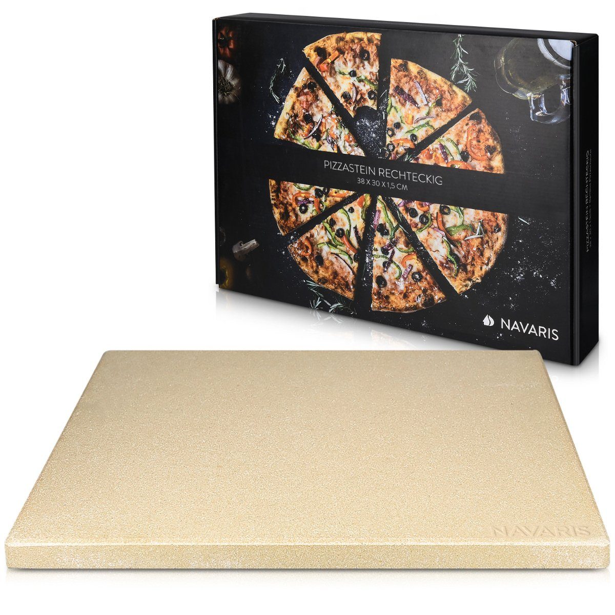 Navaris Backstein Pizzastein Cordierit XL für Ofen & Grill - 38x30cm, Korderit-Keramik, (1-St)
