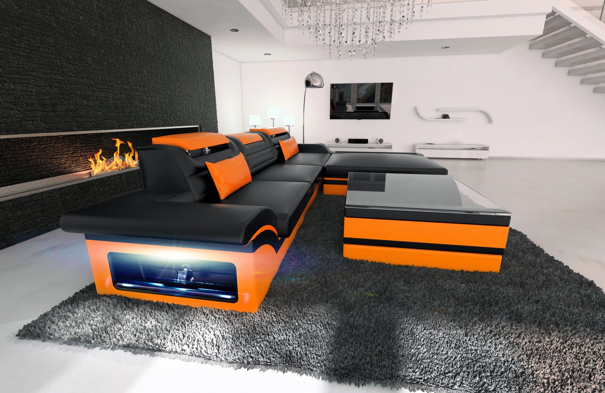 Sofa Dreams Ecksofa Leder Sofa Ledercouch Parma L Form Ledersofa, Couch, mit LED, wahlweise mit Bettfunktion als Schlafsofa, Designersofa