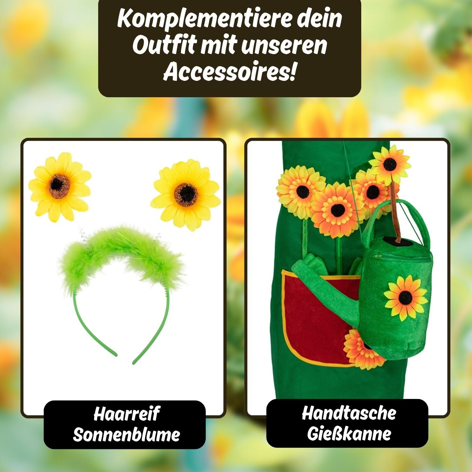 Das Kostümland Kostüm Handtasche Gießkanne mit Sonnenblumen, Grün