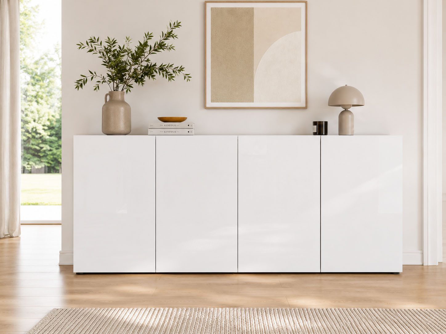 Home affaire Sideboard MISTER- Sideboard, Anrichte, Kommode, Made in Italy, 4 Fächer, Kommode mit 4 Türen, komplett Hochglanz lackiert, Breite 180cm