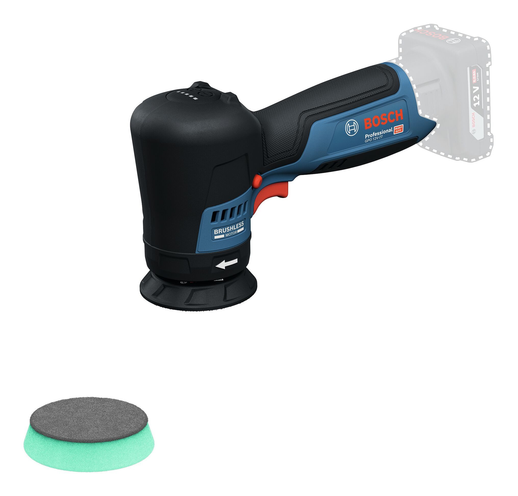 BOSCH Akku-Poliermaschine GPO 12V-77, 2200 max. U/min, Polierer Ohne Akku - im Karton
