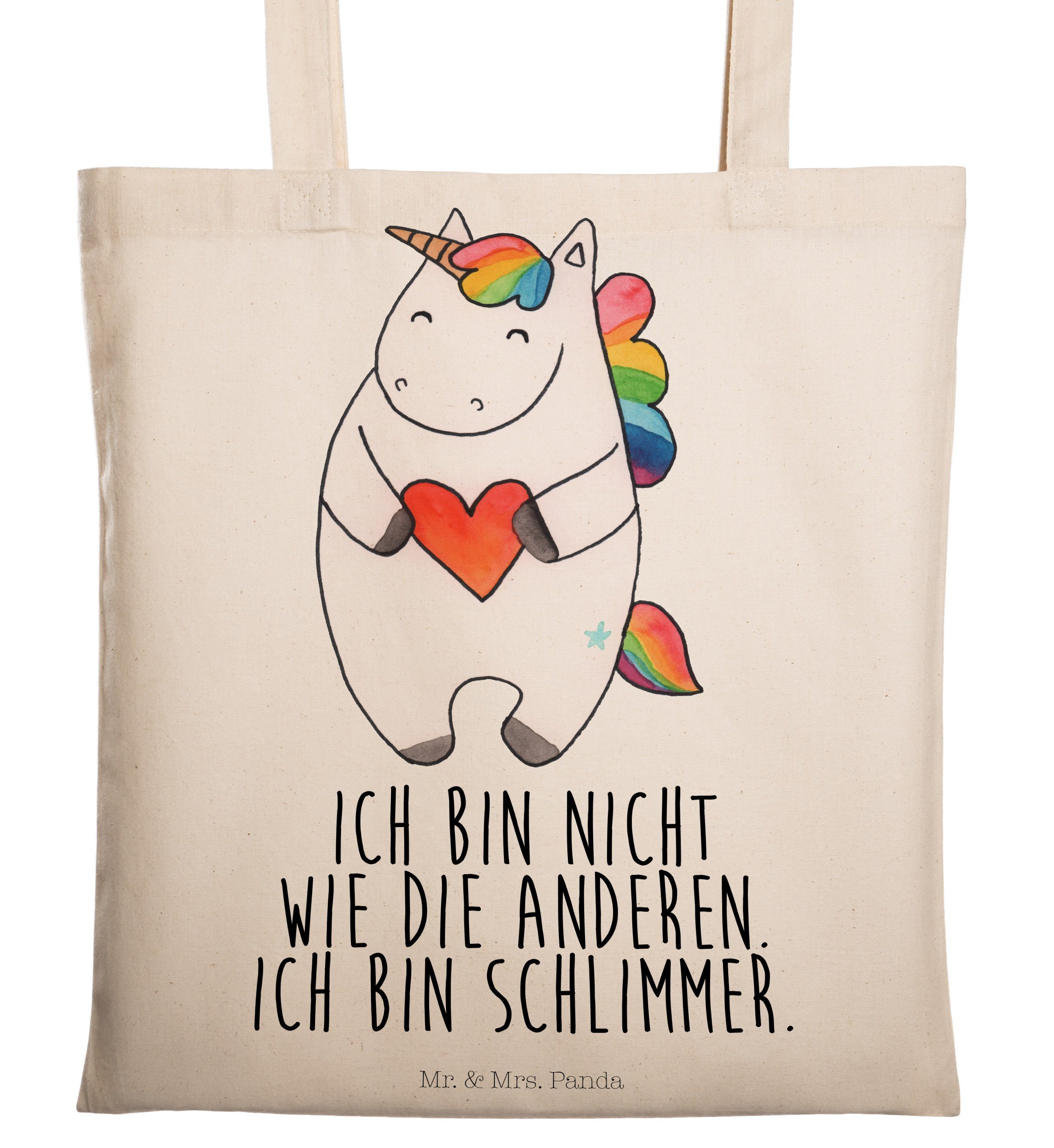 Mr. & Mrs. Panda Tragetasche Einhorn Herz - Transparent - Geschenk, Einhörner, Unicorn, Einkaufsta (1-tlg)
