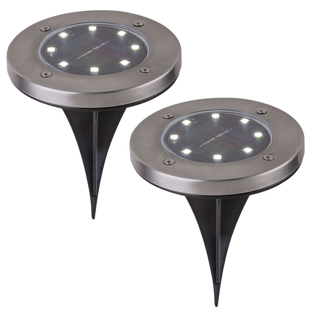 etc-shop LED Gartenstrahler, LED-Leuchtmittel fest verbaut, Kaltweiß, Tageslichtweiß, 2x Solar Außen Spot Strahler Lampe Edelstahl Wasserfest
