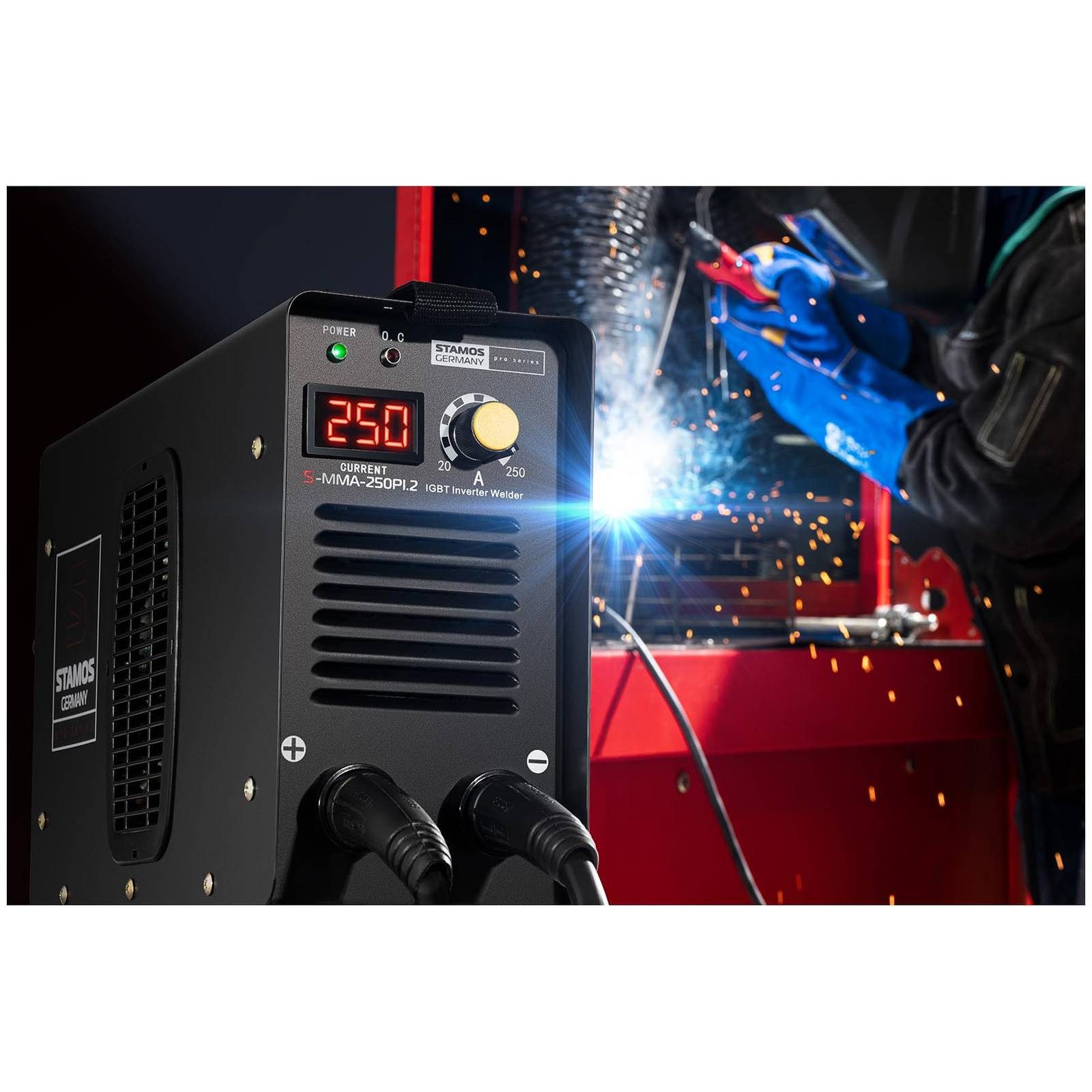 Stamos Welding Group Elektroschweißgerät Elektroden-Schweißgerät 250 A E-Hand-Schweißgerät Hot Start 8 m Kabel – Bild 4 von 5
