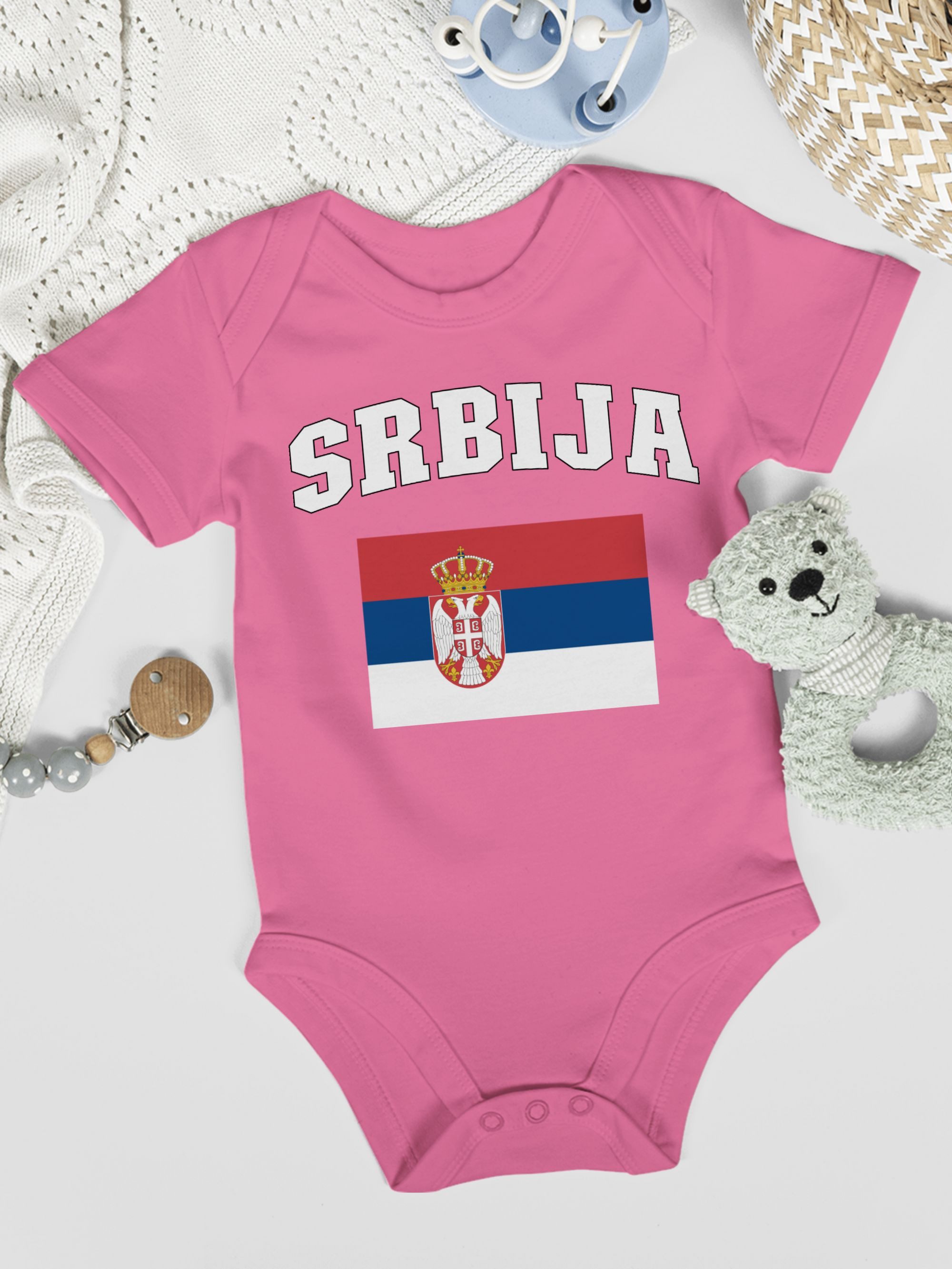 Shirtracer Shirtbody Srbija Schriftzug mit Flagge, Serbien, Serbia, Republik Serbien, R 2026 Fussball WM Fanartikel Baby