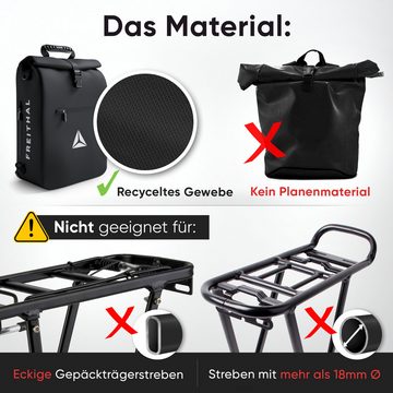FREITHAL Fahrradtasche 3in1 aus recyceltem Gewebe [25L] Gepäckträger-,Umhängetasche &Rucksack, Verwendbar als Gepäckträgertasche, Rucksack & Umhängetasche