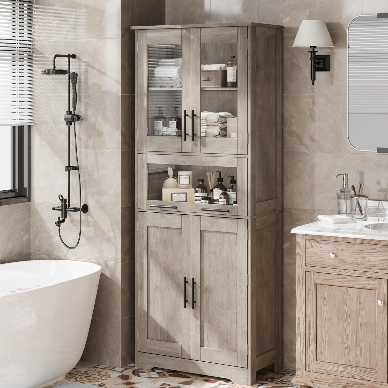 GarveeMore Hochschrank Badezimmerschrank Badschrank Badkommode Badezimmermö günstig online kaufen