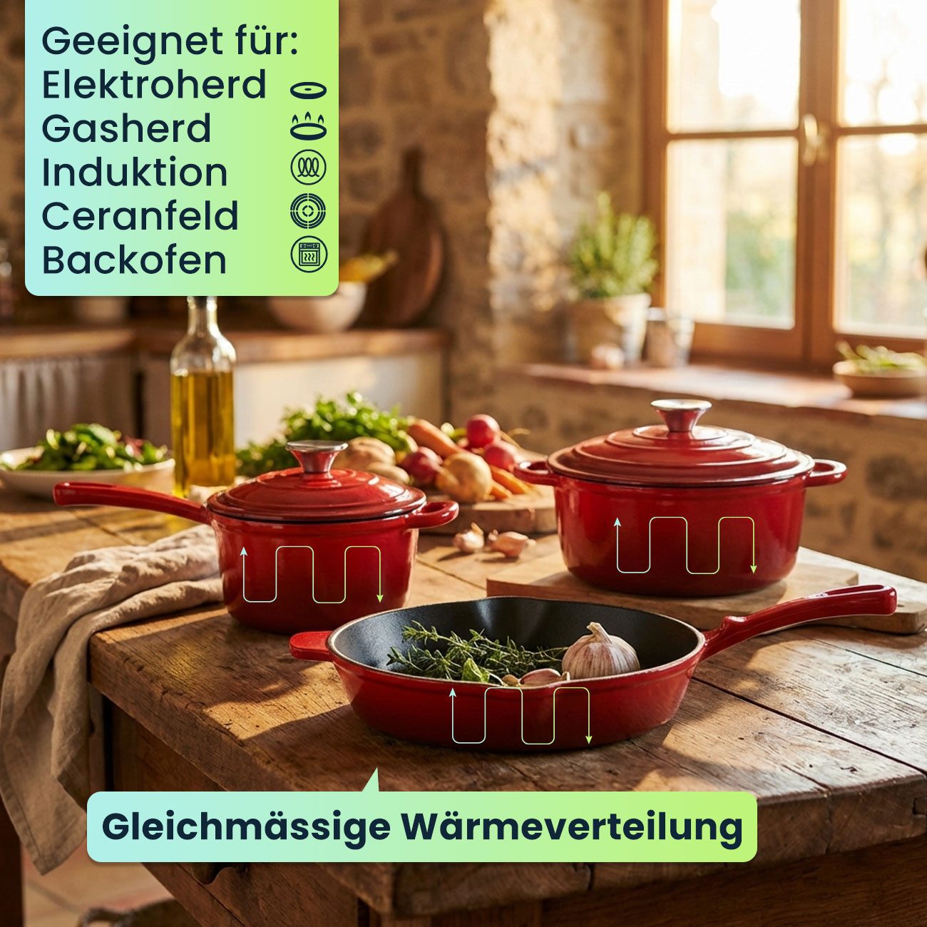 Casativo Topf-Set Topf-Set aus Pfanne, Kochtopf und Stielkasserolle, Kochgeschirr für alle Herdarten, Induktion & Backofen – Bild 3 von 5