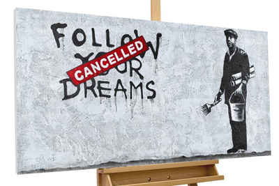 KUNSTLOFT Gemälde Banksy's Optimist 120x60 cm, Leinwandbild 100% HANDGEMALT Wandbild Wohnzimmer