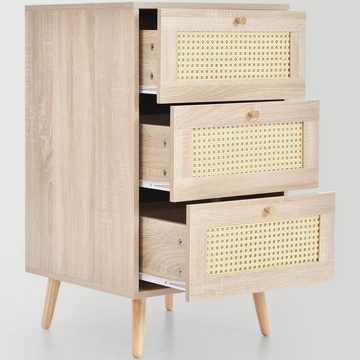 Ulife Schubkastenkommode Kommode mit 3 Schubladen Sideboard aus Holz Anrichte, Eiche, HxBxT-79.5x48.6x48.5cm