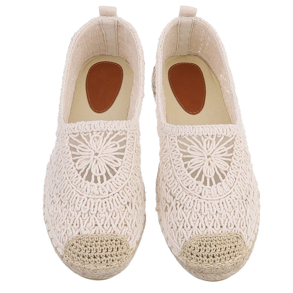 Ital-Design Häkel-Espadrille für Damen, leicht und bequem, Freizeitshoes Slipper (91409642) Flach Mokassins in Beige – Bild 4 von 5
