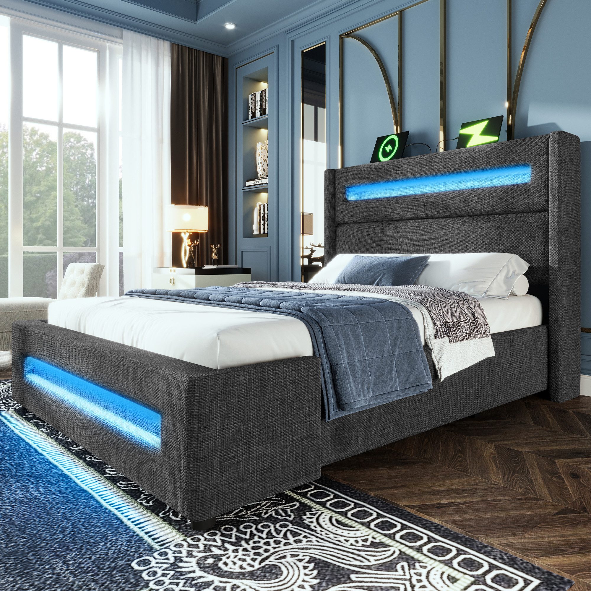TavilaEcon Boxspringbett Modernes LED-Bett mit Ladestation günstig online kaufen