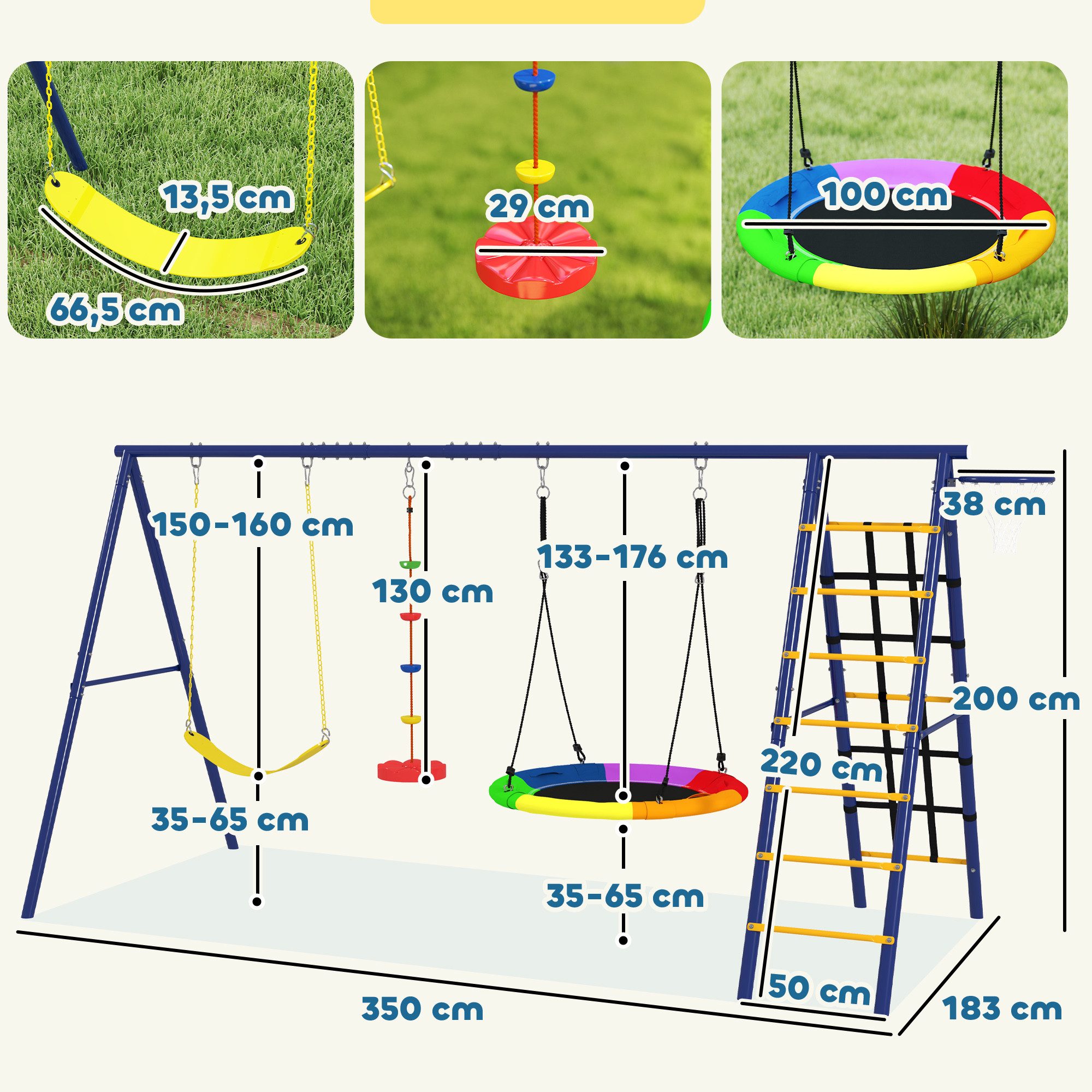 AIYAPLAY Schaukelgestell 5-in-1-Schaukel für Kinder, (mit Kletterleiter, Netz, 1-tlg., robuste A-Rahmen-Gartenschaukel)